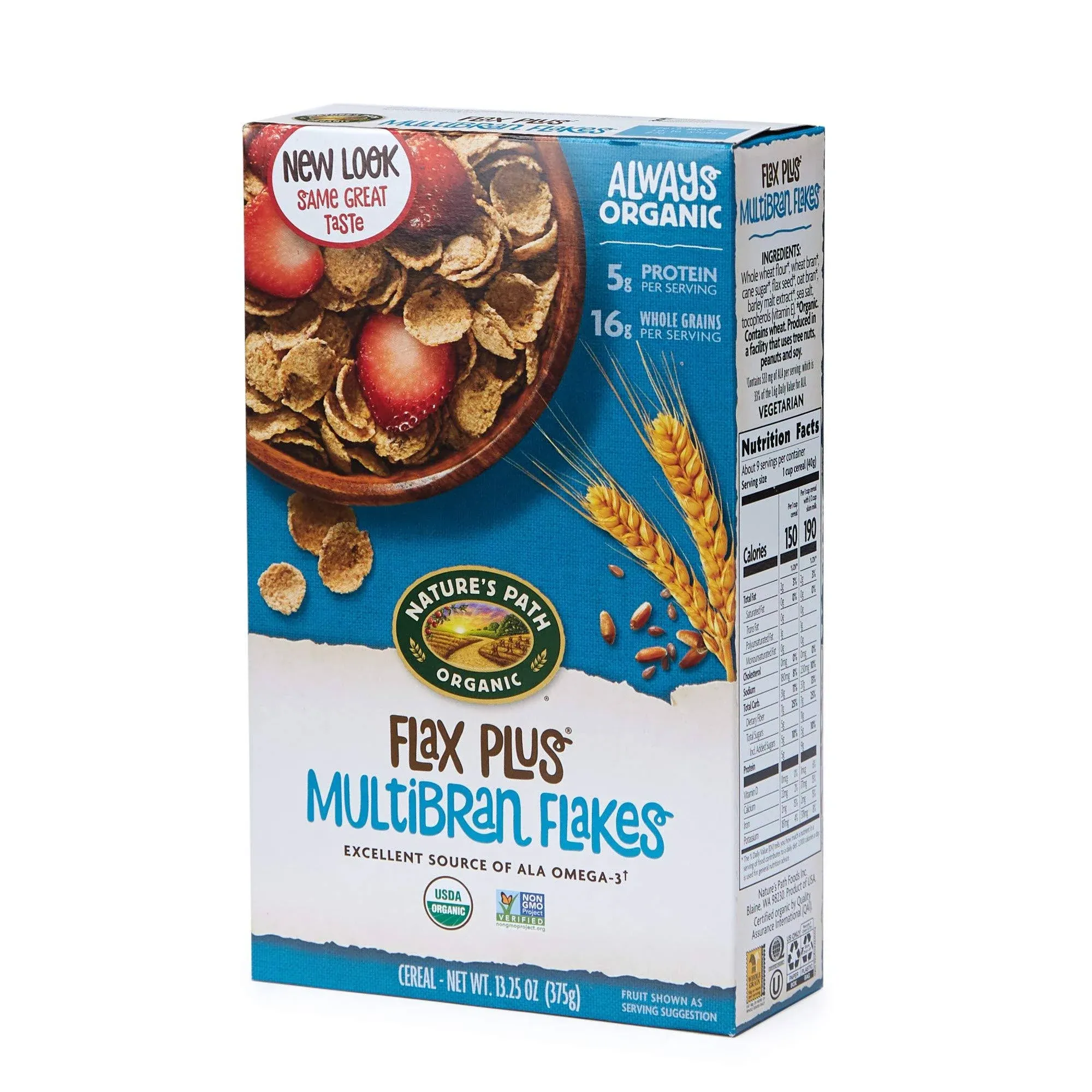 Nature's Path Organic Flax Plus Multibran Flakes Cereal, 13.25 oz (Pack of 1), Non-GMO