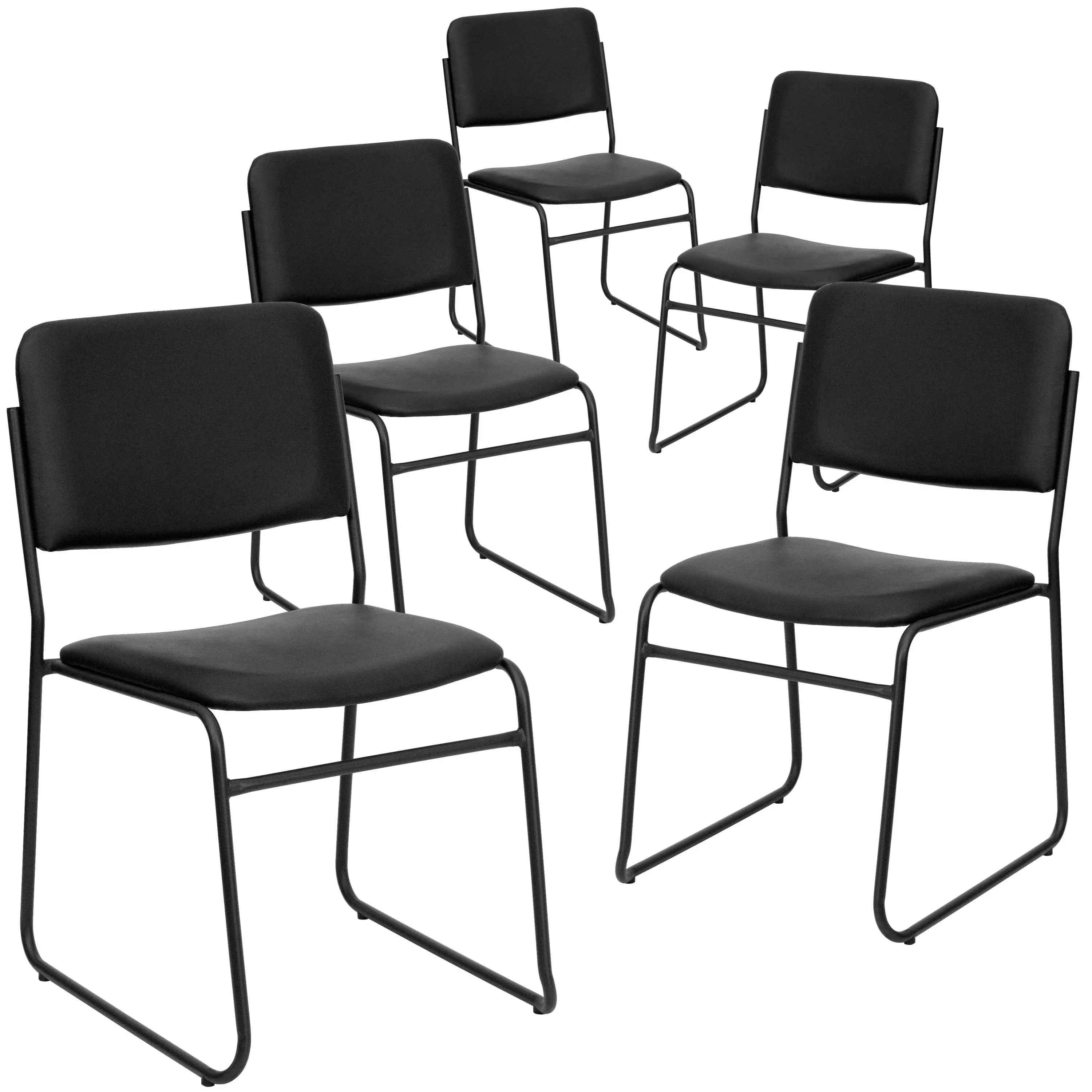 Flash Furniture 5 pk. Hercules Series 1000 lb. Capacity High Density Black Vinyl Stacking Chair with Sled Base