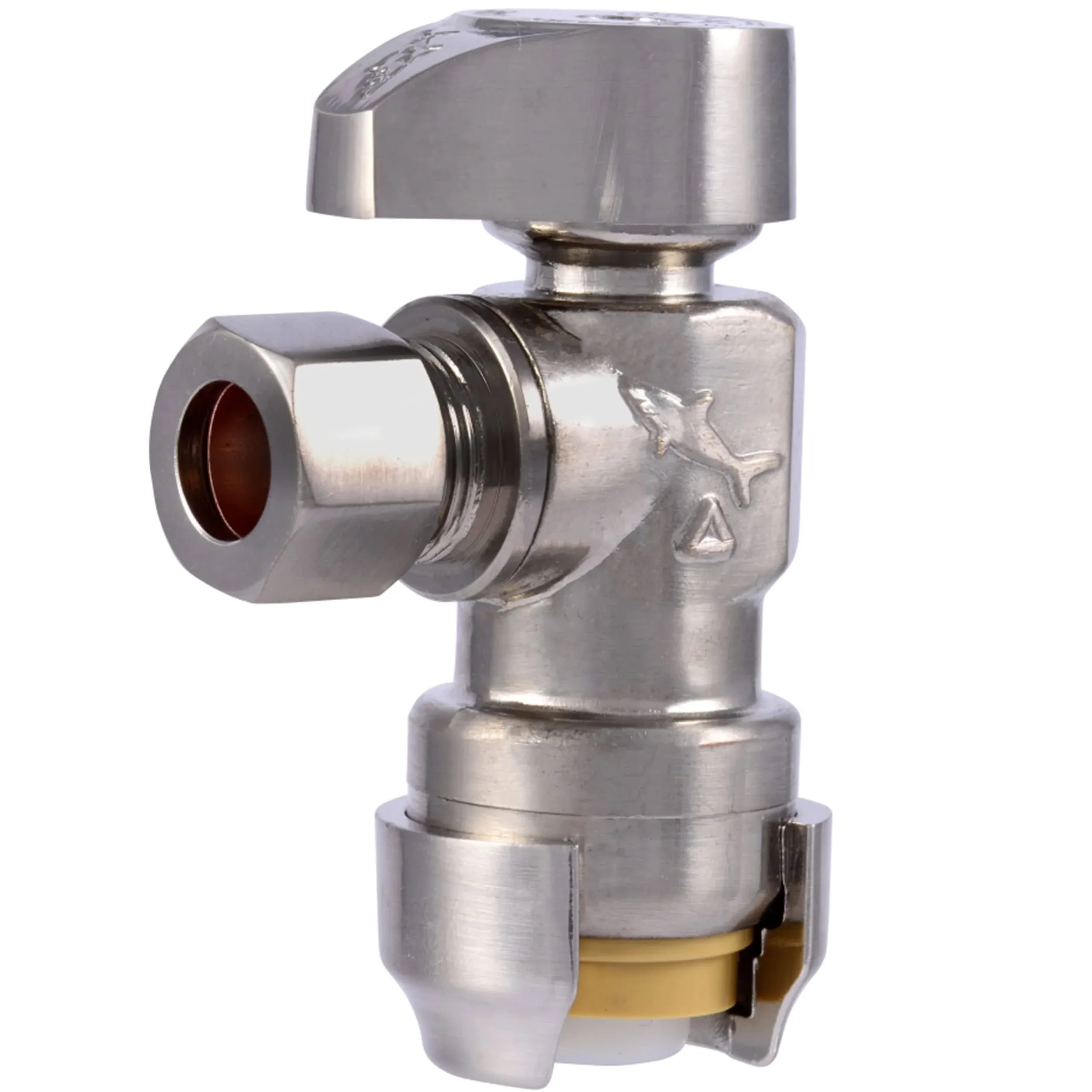 SharkBite 23036LFBN Angle Stop Valve, 1/2 x 3/8 in Connection, Push-to-Connect x Compression, 4 gpm, 125 psi Pressure