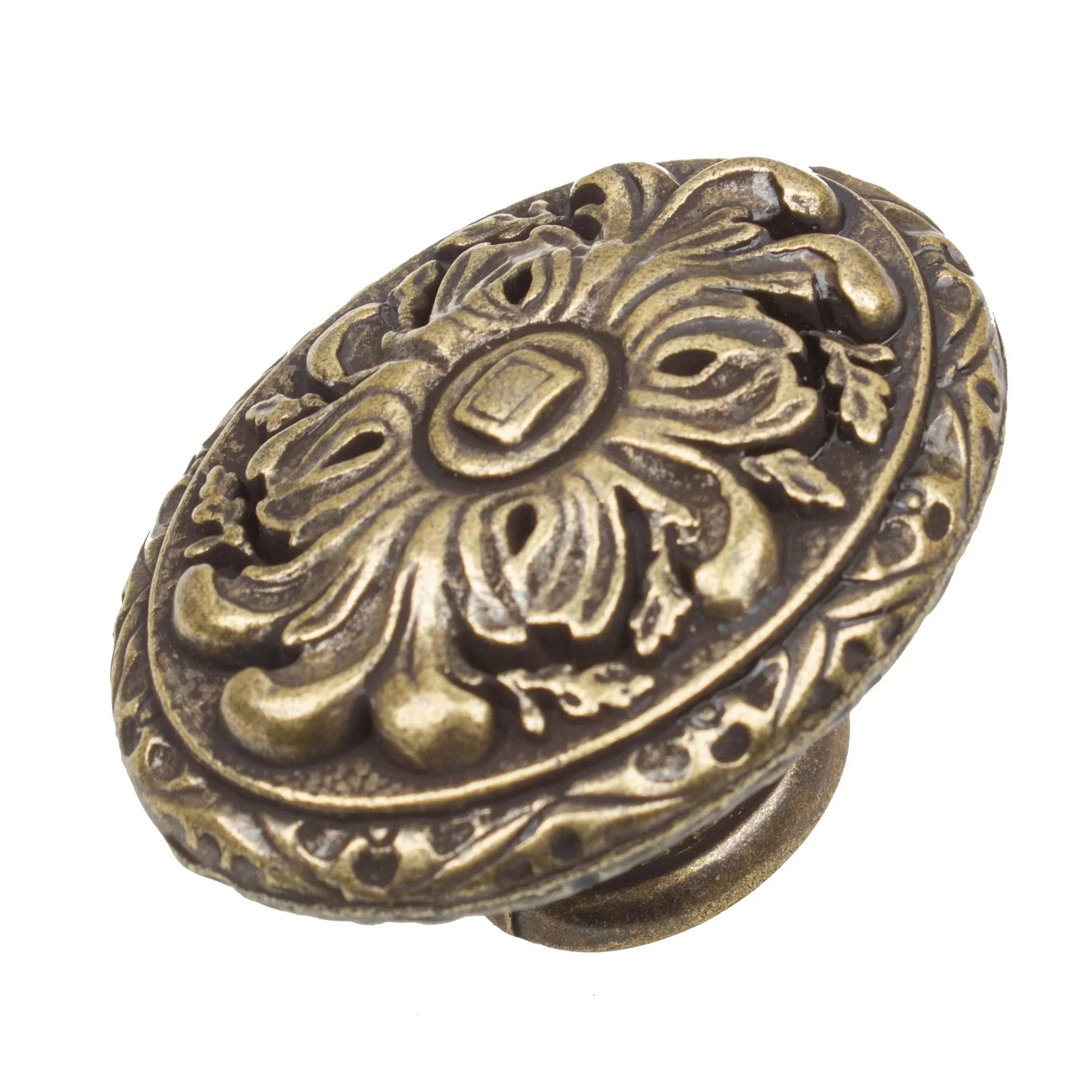 Gliderite 2-Inch Old World Ornate Oval Antique Brass Cabinet Knobs (Pack of 10 or 25)