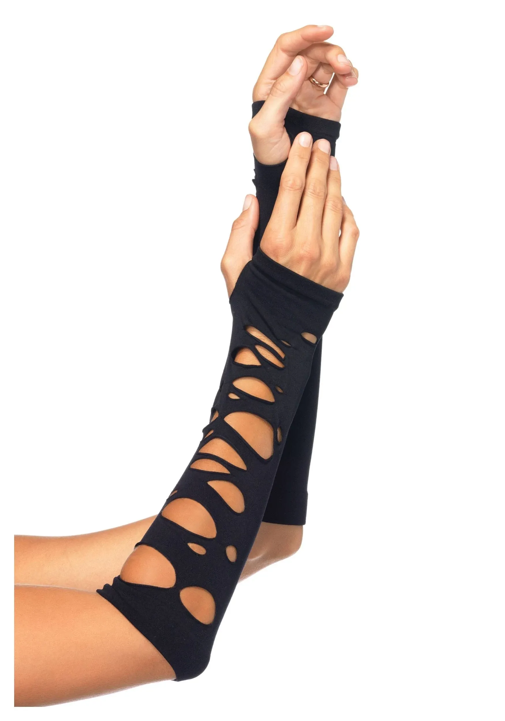 Leg Avenue Women's Distressed Glove Arm Warmers Costume Accessory, O/S, Black