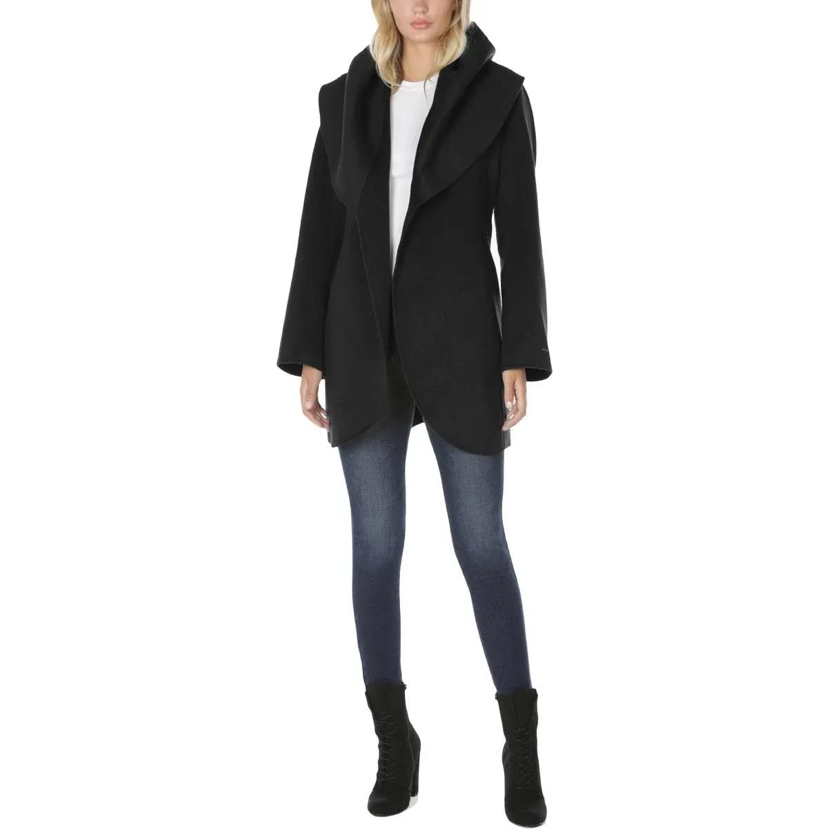 TAHARI Women&#x27;s Double Face Wool Blend Wrap Coat With Oversized Collar Jacket,