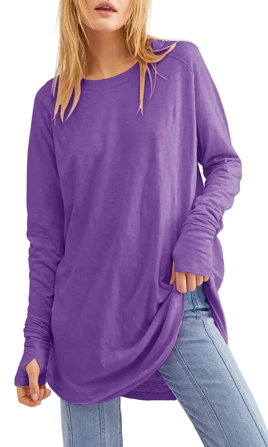 Fisoew Women's Casual Crew Neck Long Sleeve T-shirt