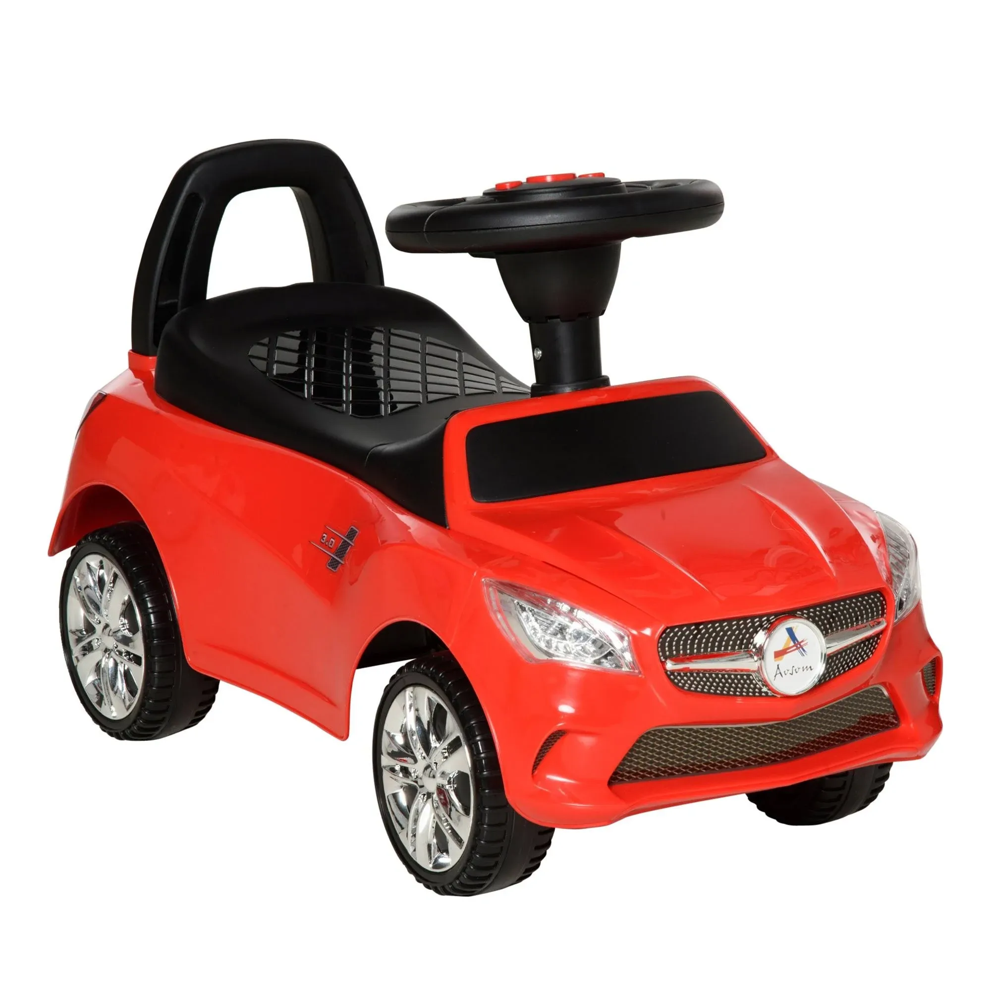 Aosom Kids Ride On Push Car, Foot-to-Floor Sliding Toy Car for Toddler with Working Horn, Music, Headlights and Storage - Red