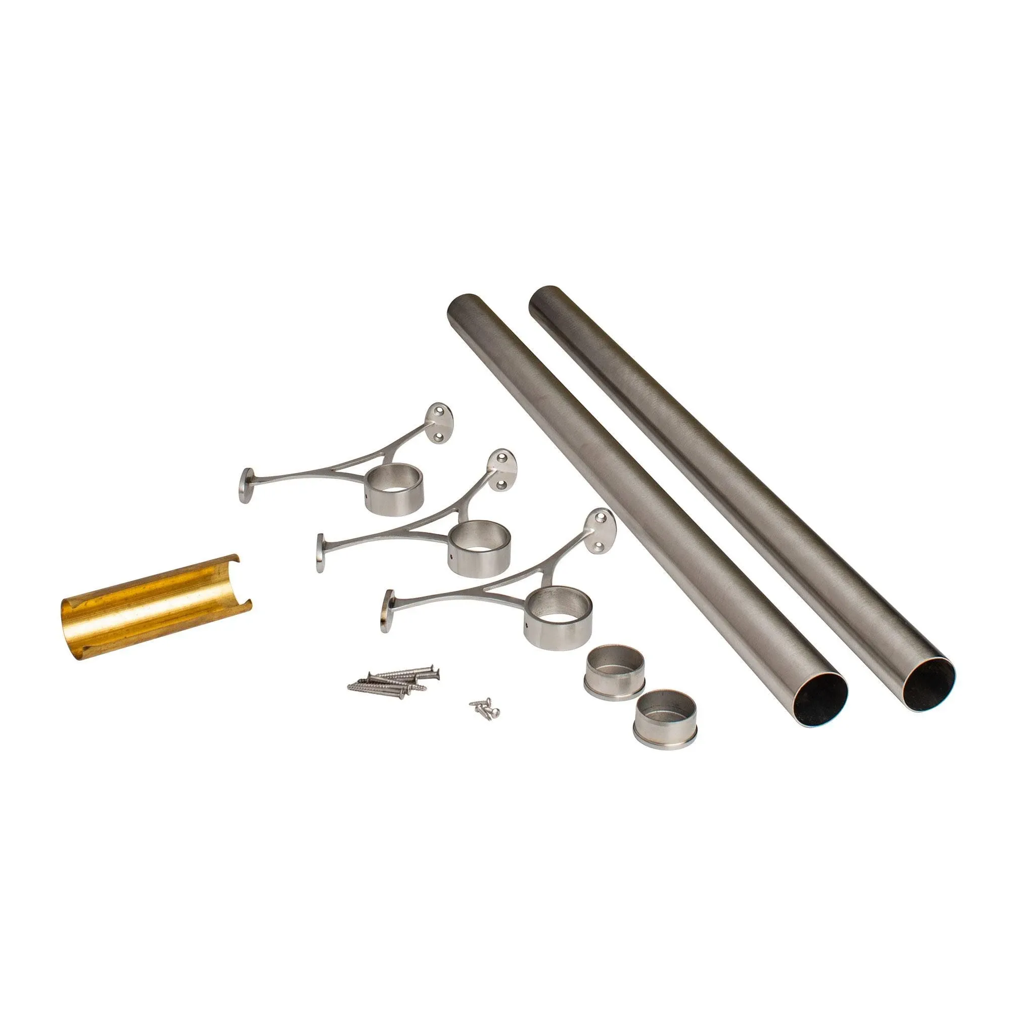 Outwater 8' Bar Foot Rail Kit - Complete Undercounter Mount Hardware and Tubing, Brass Finish