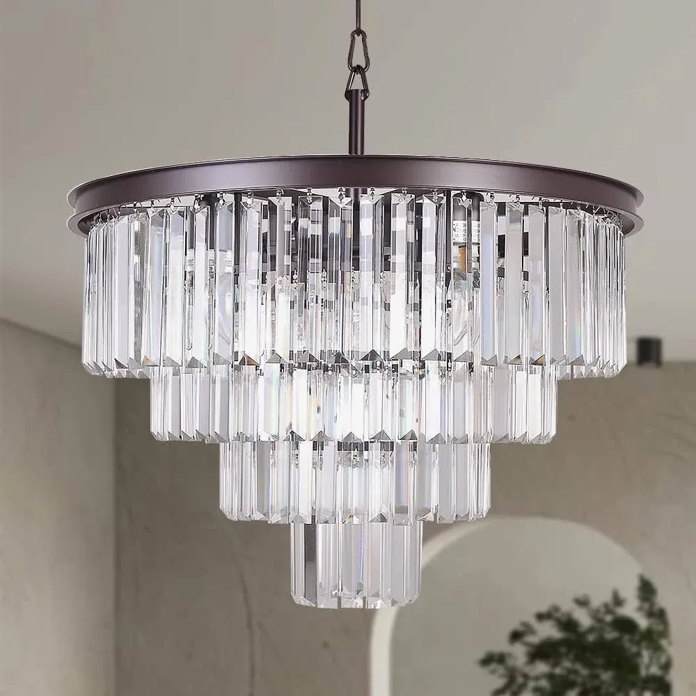 Oil Rubbed Bronze Crystal Modern Contemporary Chandeliers Pendant Ceiling Light 4-Tier Chandelier Lighting for Dining Room Living Room Bedroom Girls Room Dia 23.6"