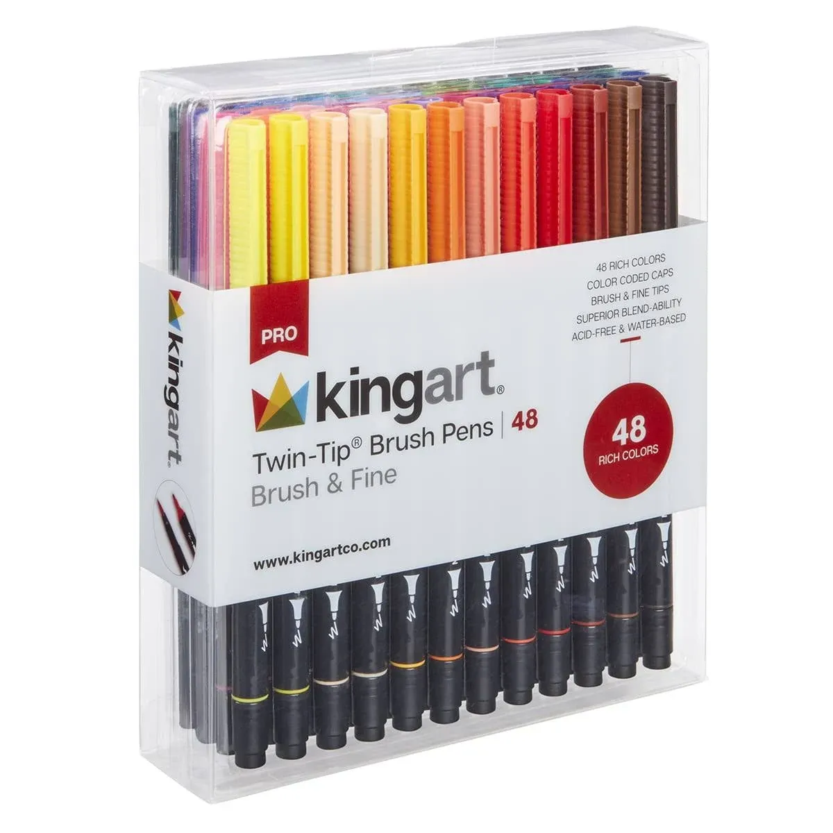 KINGART PRO Dual Twin-Tip Brush Pens, Set of 48 Unique & Vivid Colors, Watercolor Markers with Flexible Nylon Brush Tips, Professional Watercolor Pens for Painting, Drawing (445-48)