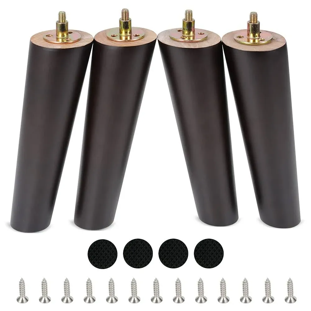 CtopoGo Wooden Solid Wood Round Furniture Legs 8 Inch Set of 4 Mid-Century Modern Sofa Replacement Parts Couch Bed Coffee Chair Desk Table Feet Legs with Pre-Drilled Bolts