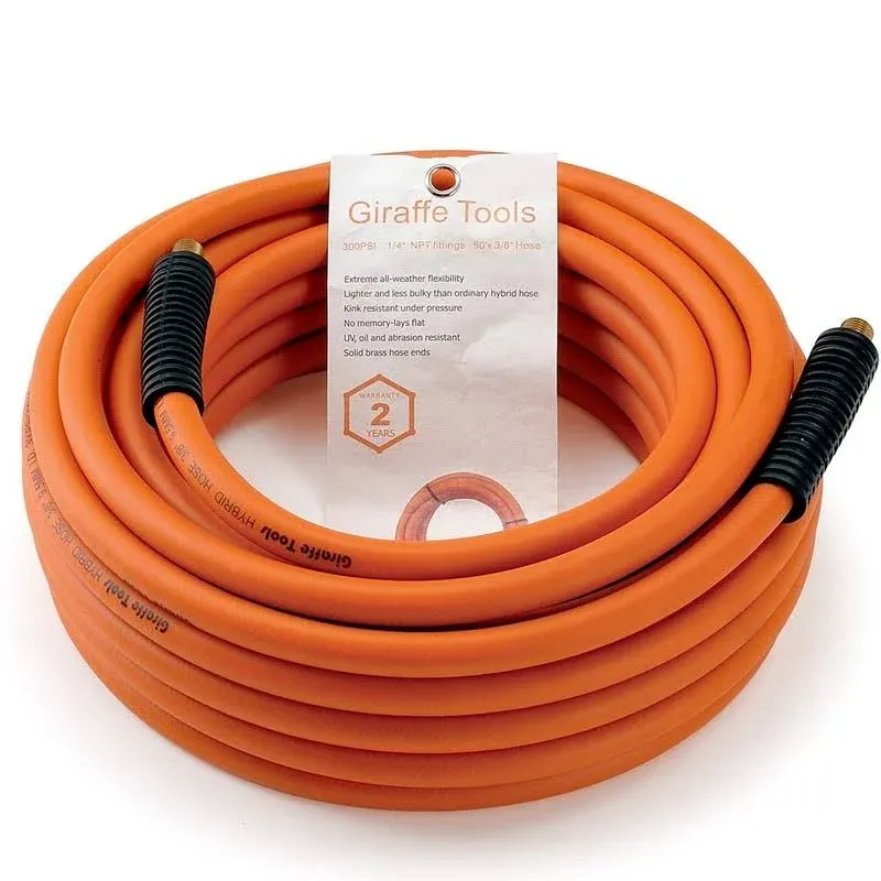 Hybrid Air Compressor Hose 3/8in x 50ft 1/4 in. MNPT Fittings 300 PSI Heavy Duty