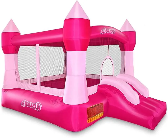 Cloud 9 Princess Bounce House with Blower, Pink Castle Inflatable Bouncer for Kids, Includes Stakes and Repair Patches