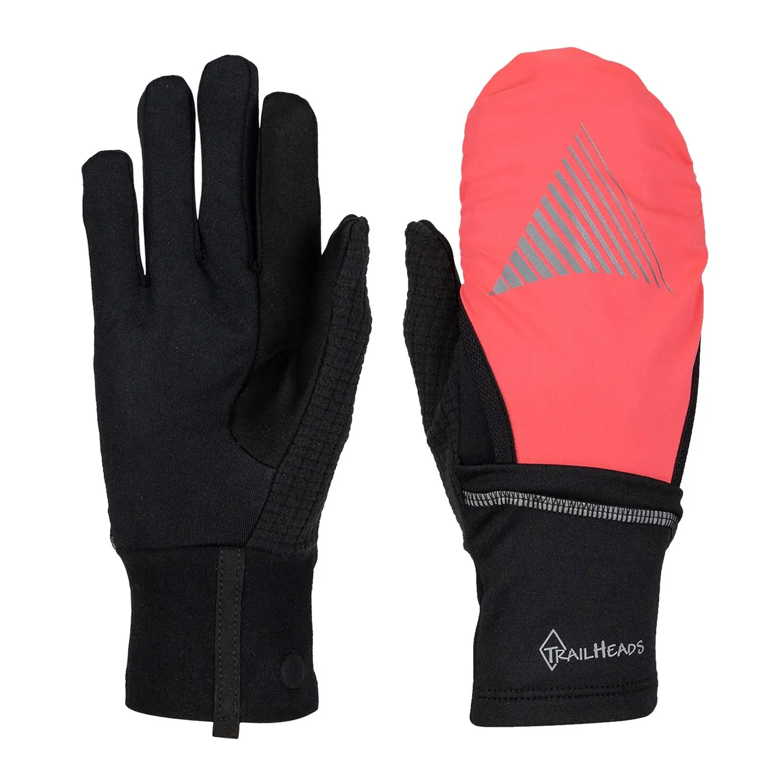 TrailHeads Womens Running Gloves Touchscreen Fingers & Convertible Waterproof Mitten Shell - for Winter, Reflective, Warm