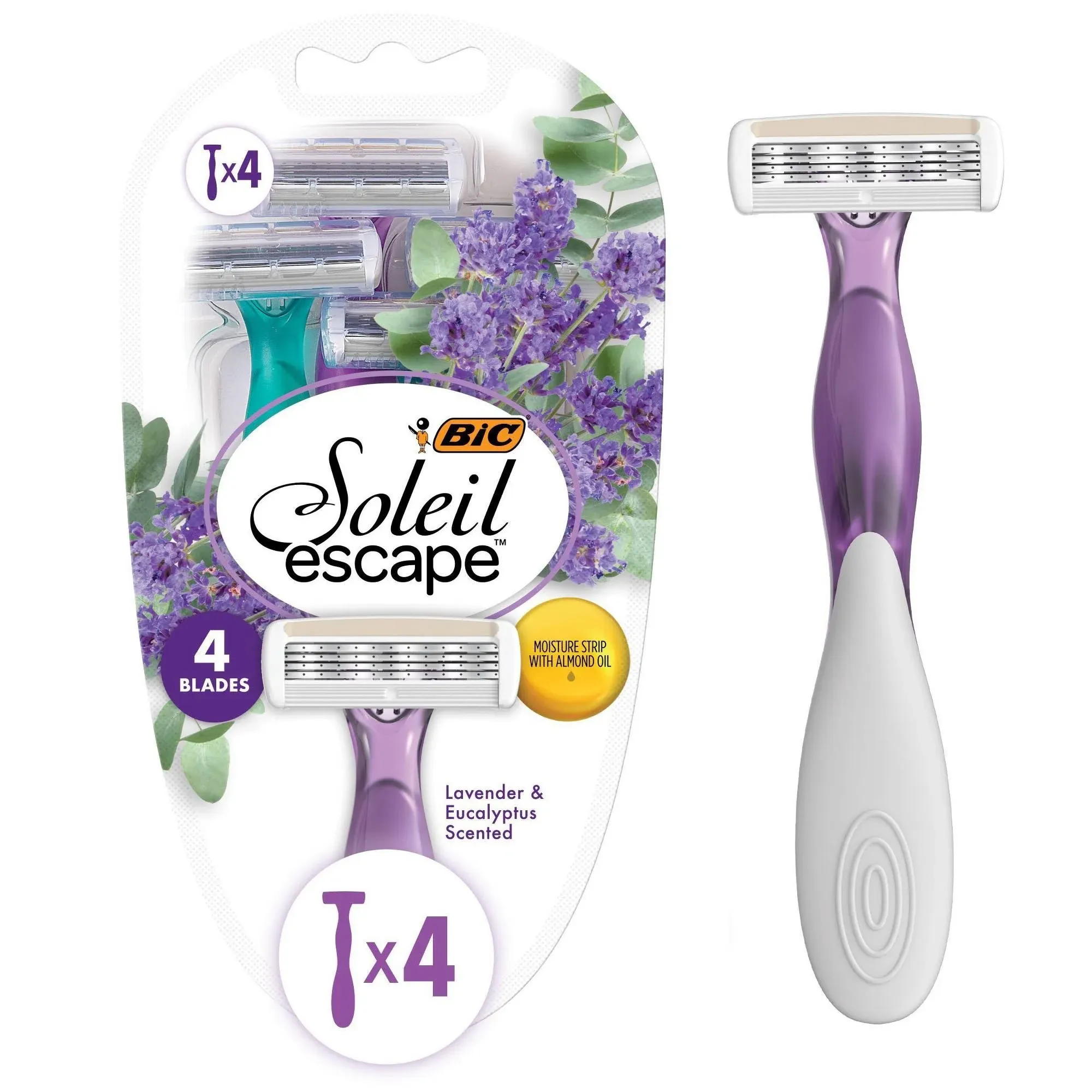 BIC Soleil Escape Razors, Lavender & Eucalyptus Scented, 4 Blades