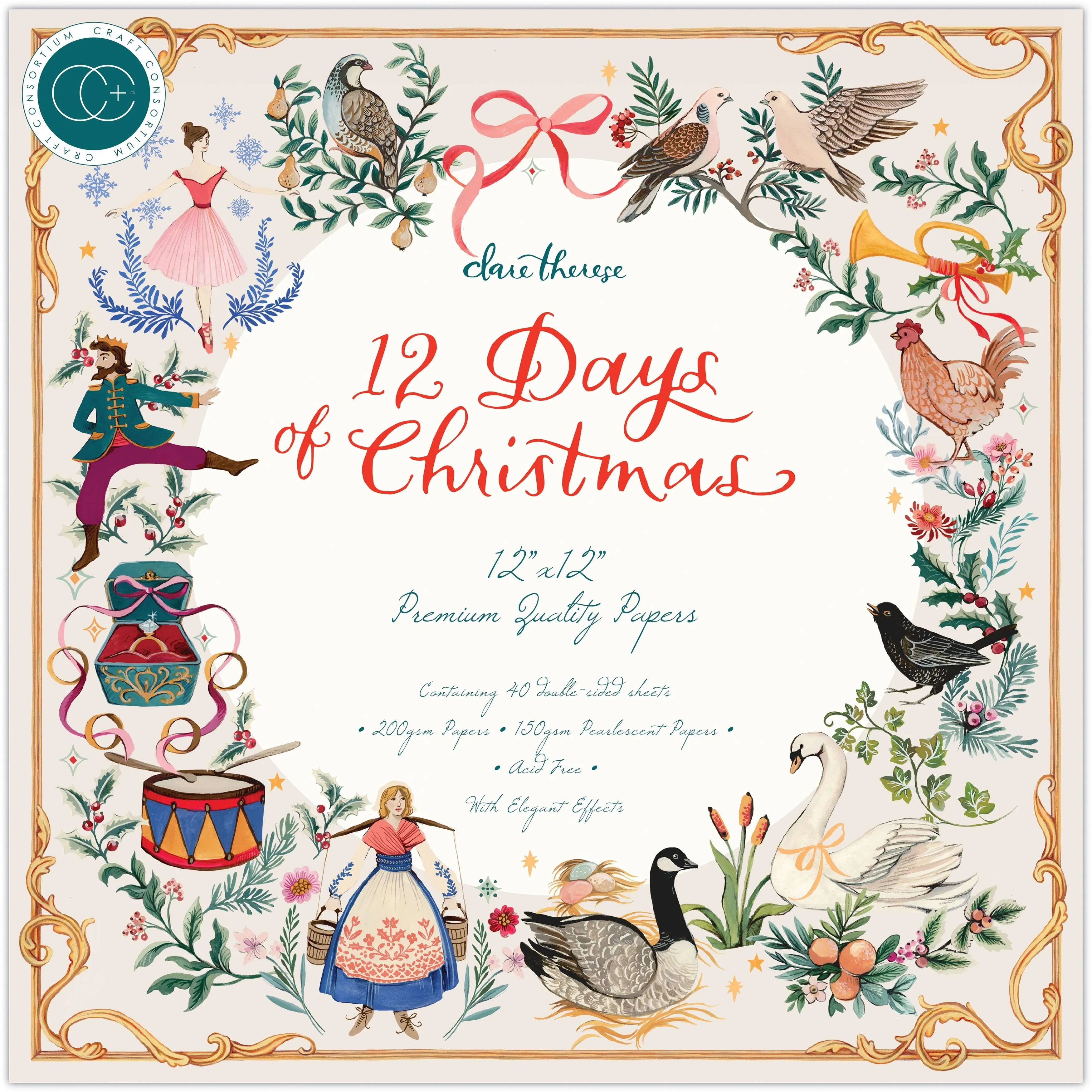 Craft Consortium Double-sided Paper Pad 12"x12" 40/pkg-12 Days of Christmas CPPA