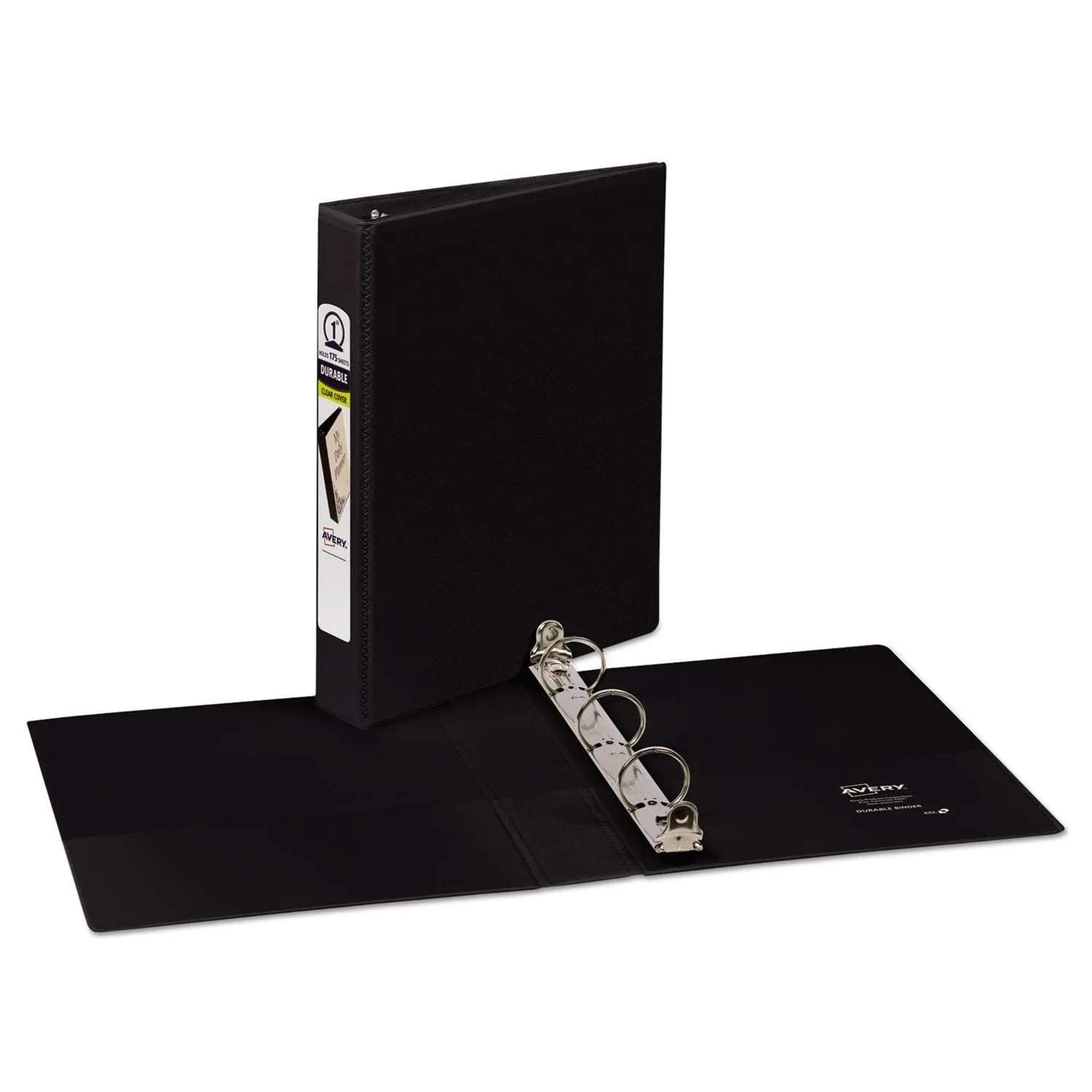 Ring Binder: 1 in Ring Size, Round, 175 Sheet Capacity, Clear Sleeve, Polypropylene, Black