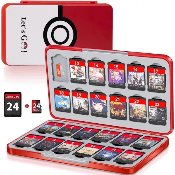 Switch Game Case Holder with 24 Cartridge Slots and 24 Micro SD Card Storage, Slim Portable Game Organizer Traveler Gift Accessories with Magnetic Closure, Protective Hard Shell and Soft Lining