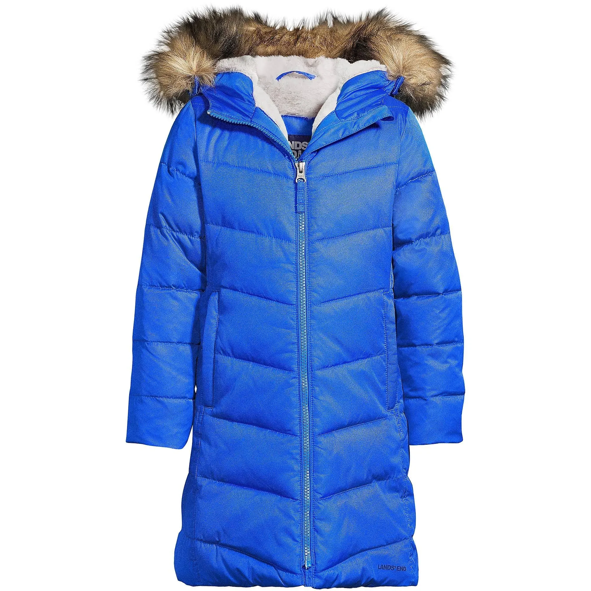 Lands' End Girls Winter Fleece Lined Down Alternative ThermoPlume Coat