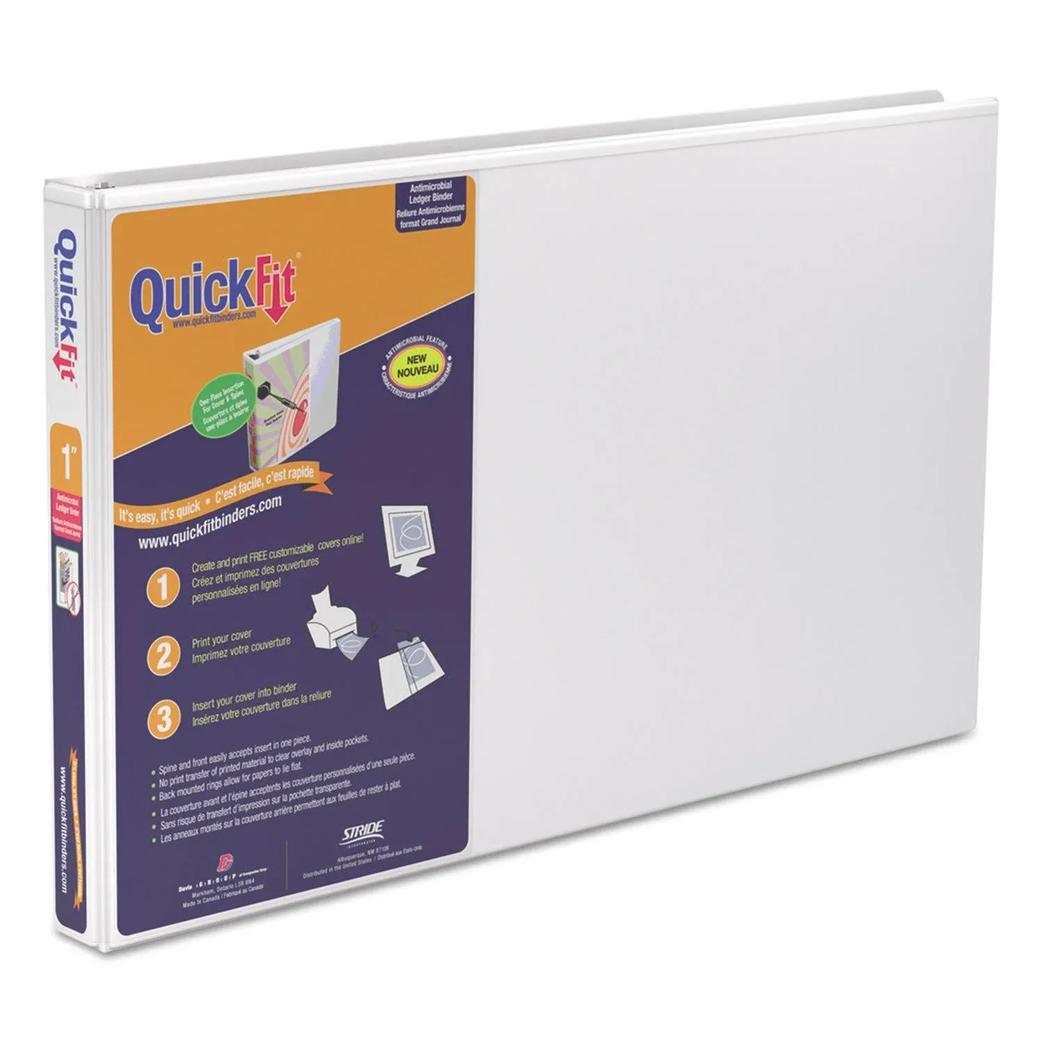 Stride QuickFit Ledger D-Ring View Binder, 1" Capacity, 11 x 17, White