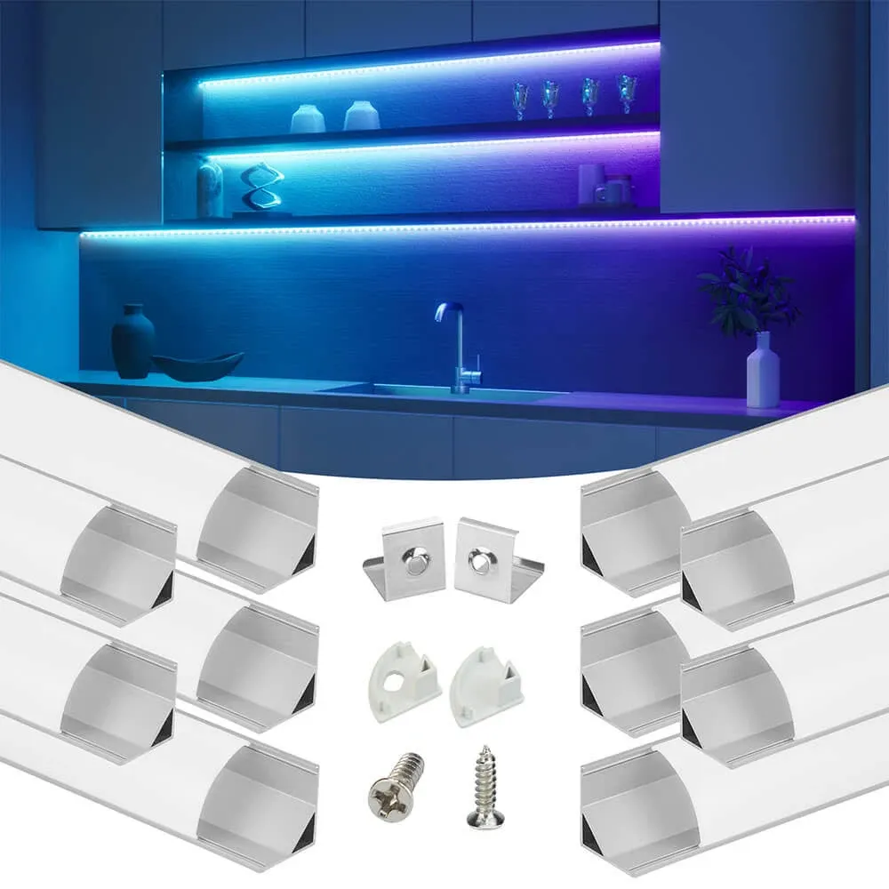 Muzata 6Pack 3.3FT/1M V Shape LED Channel with Milky White Cover White Aluminum LED Strip Channel LED Light Channel Corner Lighting Easy Installation V1SW HW 1M