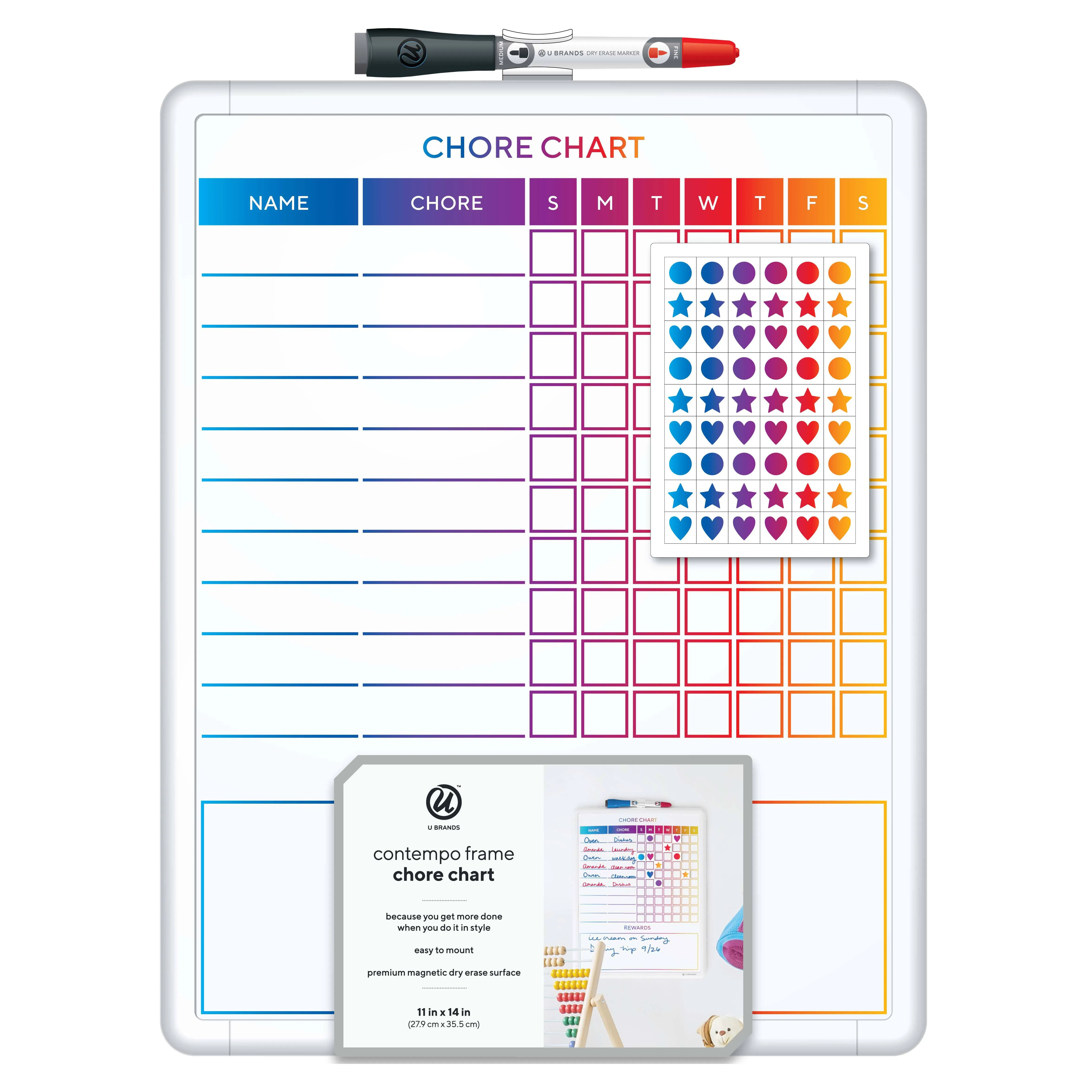 U Brands 11" x 14" White Frame Contempo Magnetic Dry Erase Chore Chart