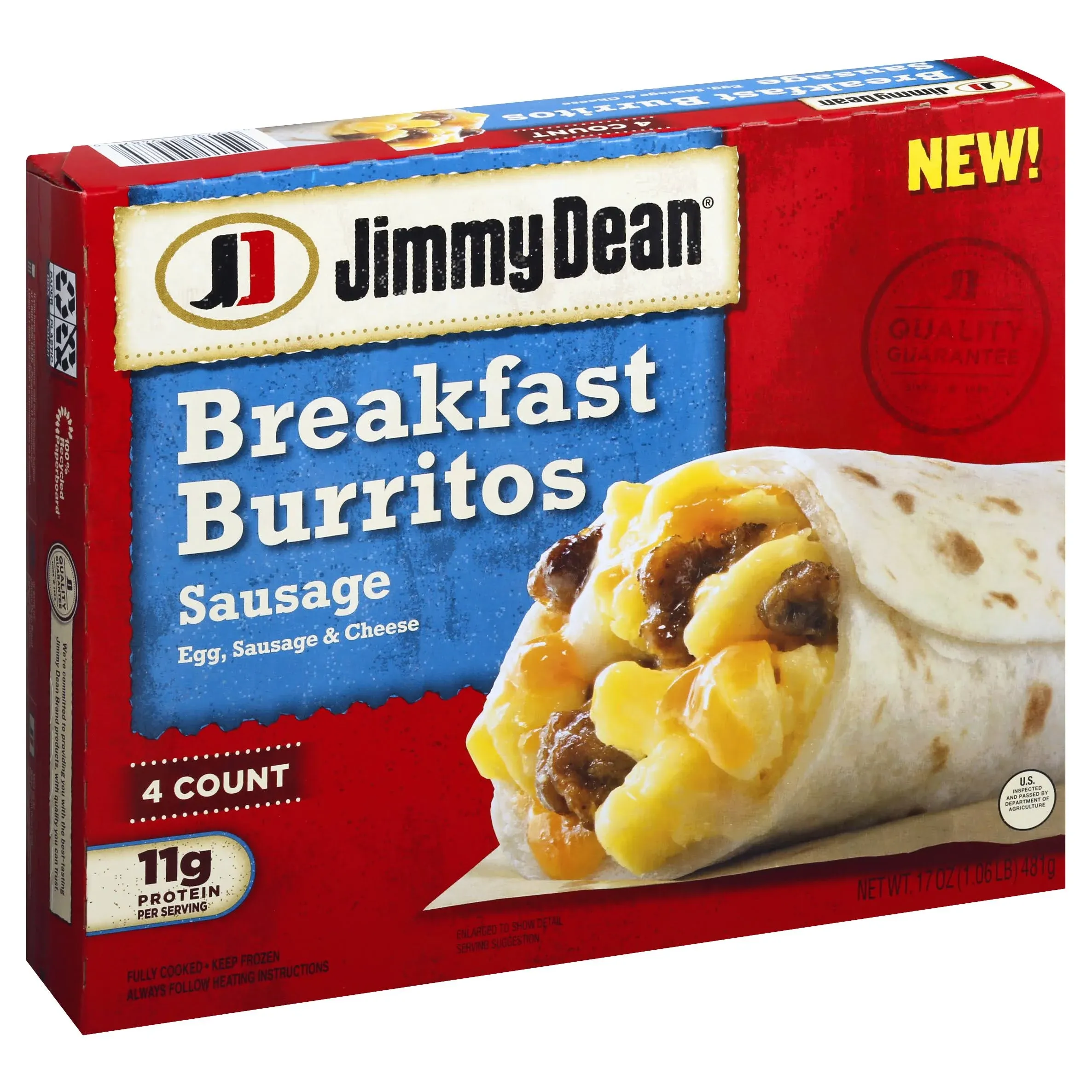 Jimmy Dean Breakfast Burrito, Meat Lovers - 4 burritos, 17 oz