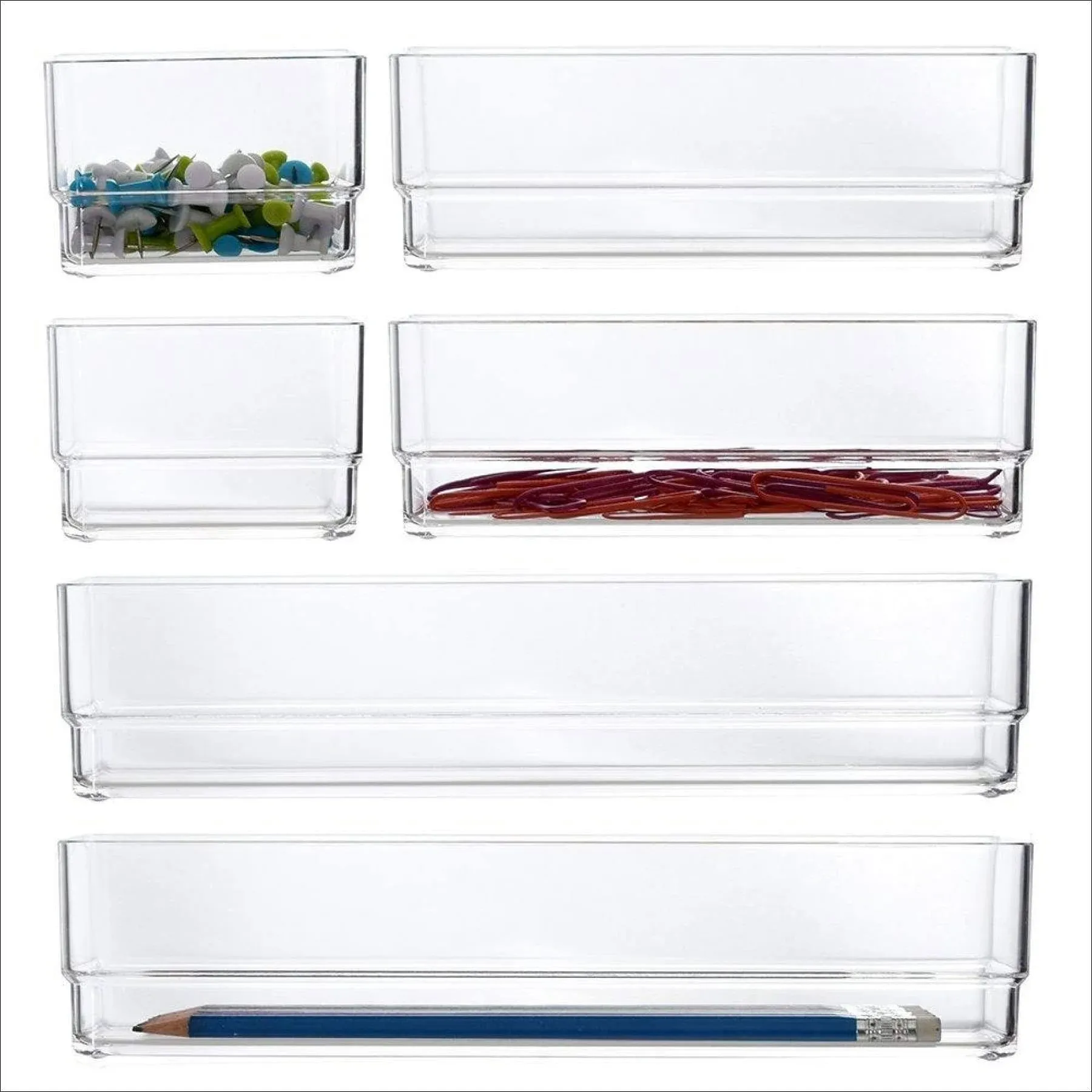 STORi SimpleSort 6-Piece Stackable Clear Drawer Organizer Set Multi-size Trays