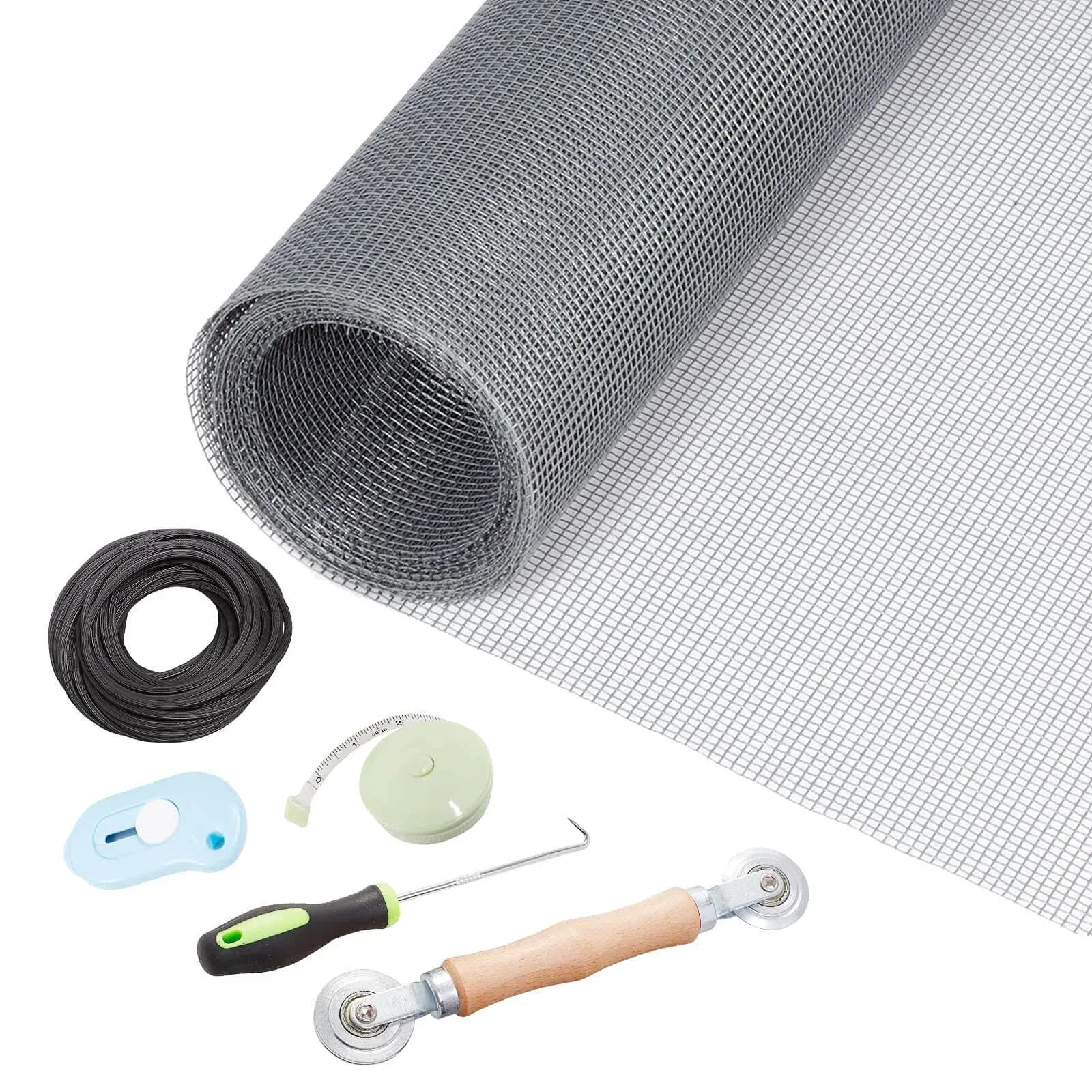 Windows Screen and Screen Door Repair Kit - 48"x118" Fiberglass Mesh Gray with ...