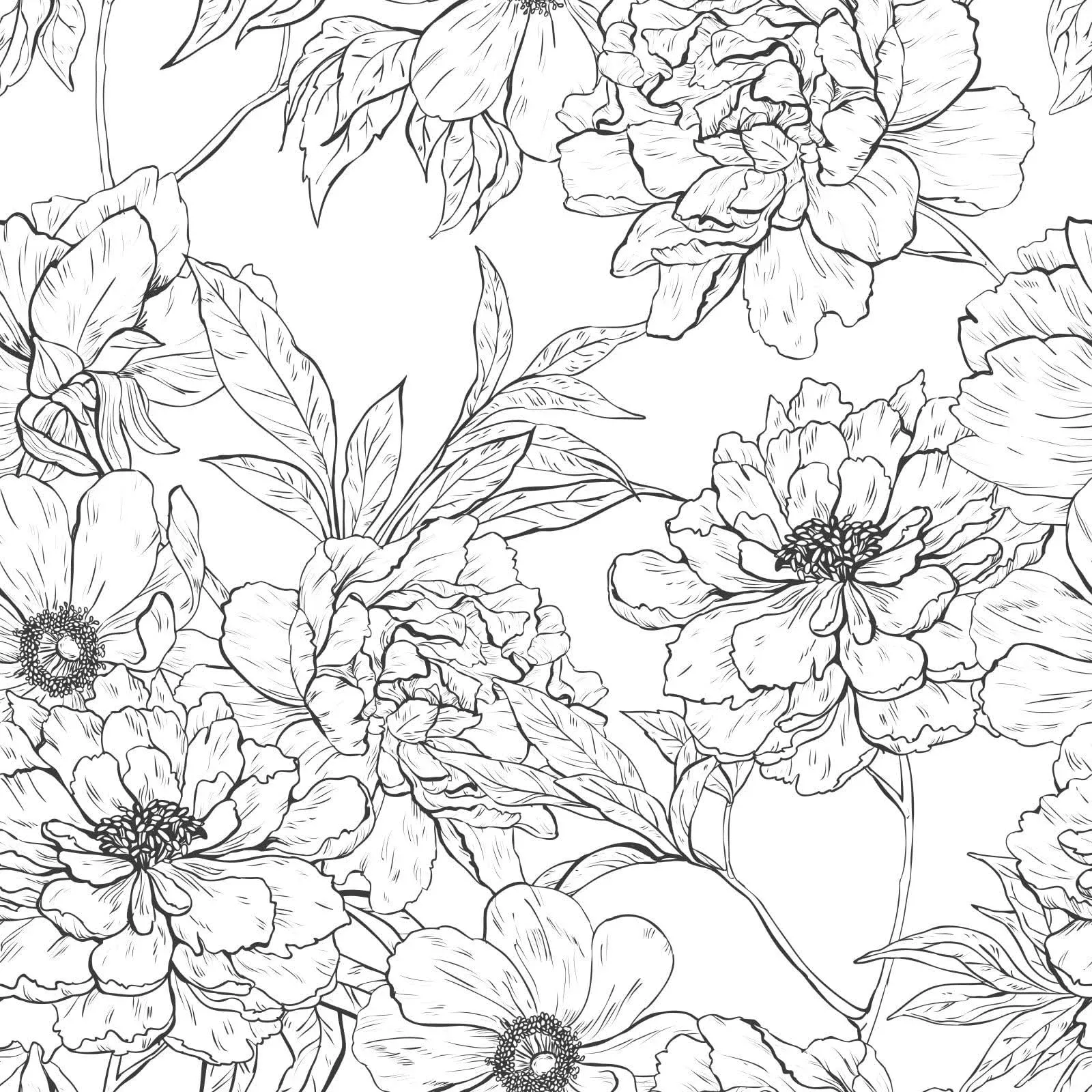 MAGAFA Black and White Peel Stick Wallpaper Vintage Removable Contact Paper Peony ...