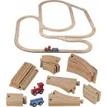 Wooden Train Tracks - 52 PCS + 2 Bonus Car Toy Trains - for Kids is Compatibl...