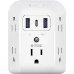 USB Wall Charger Surge Protector TROND 5 Outlet Extender with 3 USB Charging ...