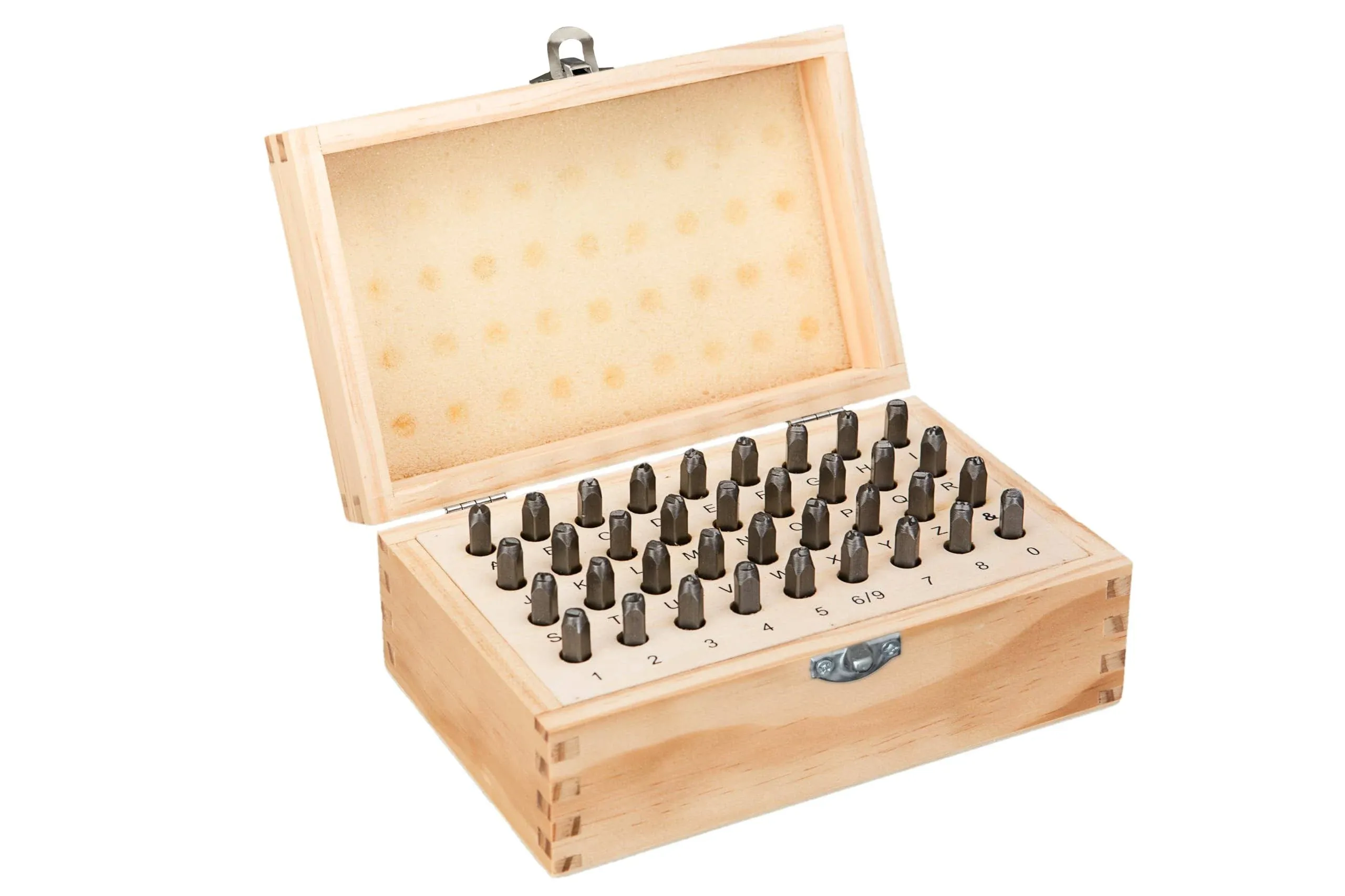 HimaPro Letter and Number Stamp Set in a Wooden Case 36pcs 40Cr Alloy Steel