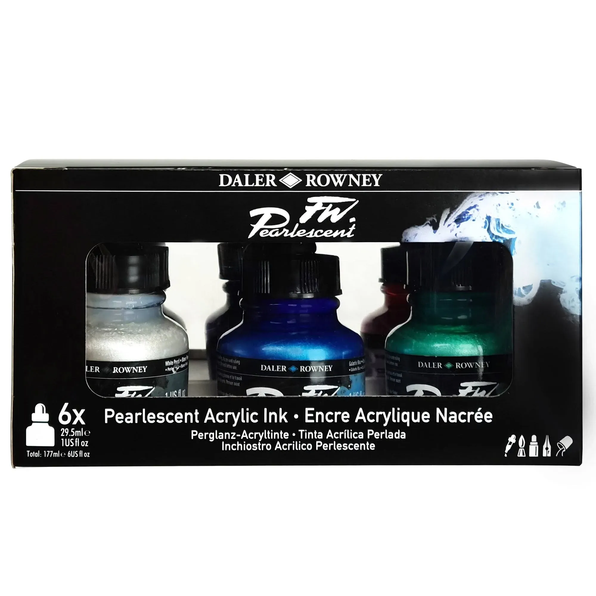 Daler-Rowney FW Acrylic Ink Bottle 6-Color Pearlescent Set - Acrylic Set of D...