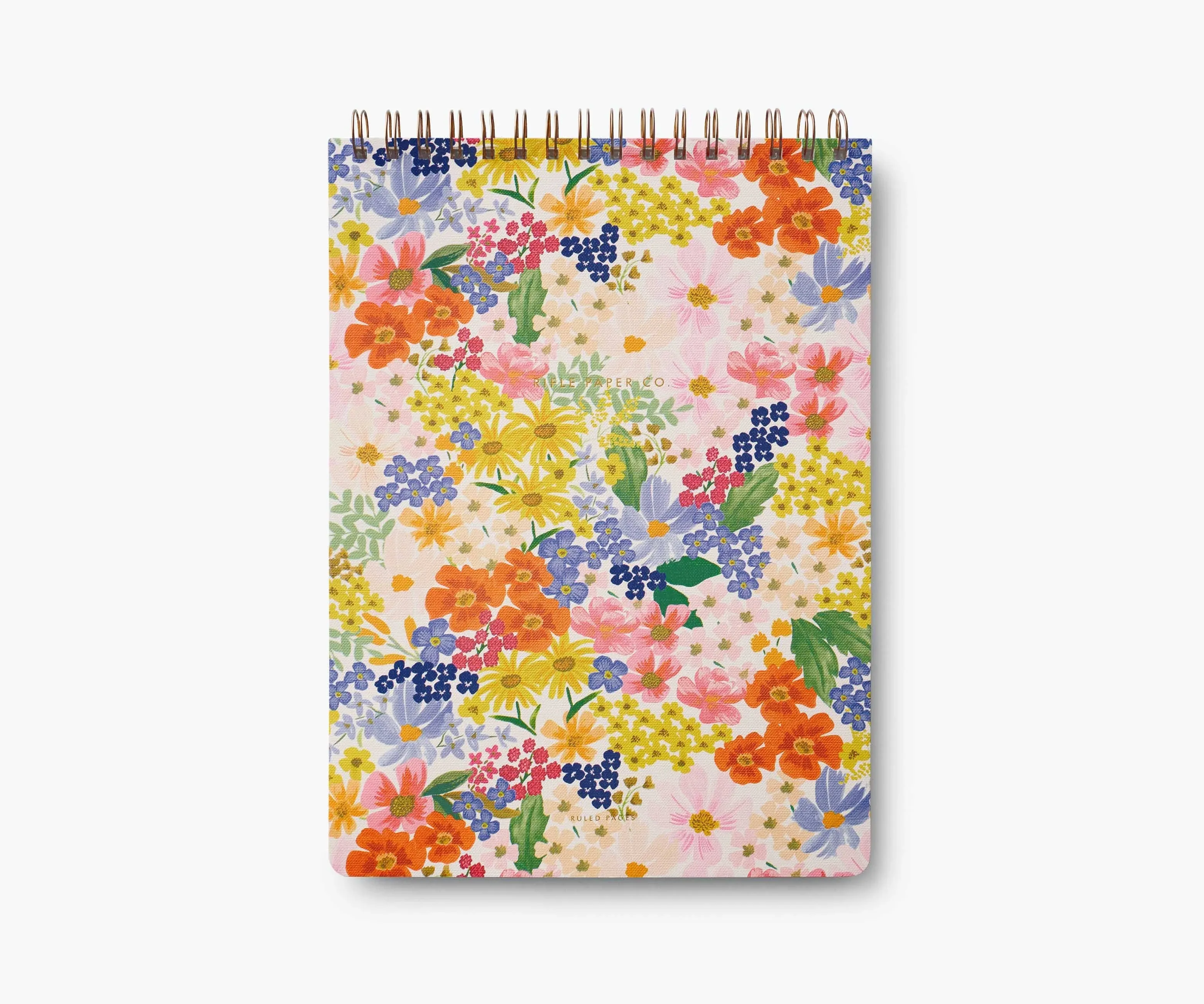 RIFLE PAPER CO. Margaux Large Top Spiral Notebook | Textured Paper Soft Full Color Floral Cover with Metallic Gold Foil Accents, Double Spiral Binding, (White Text Paper Interior, 150 Ruled Pages)