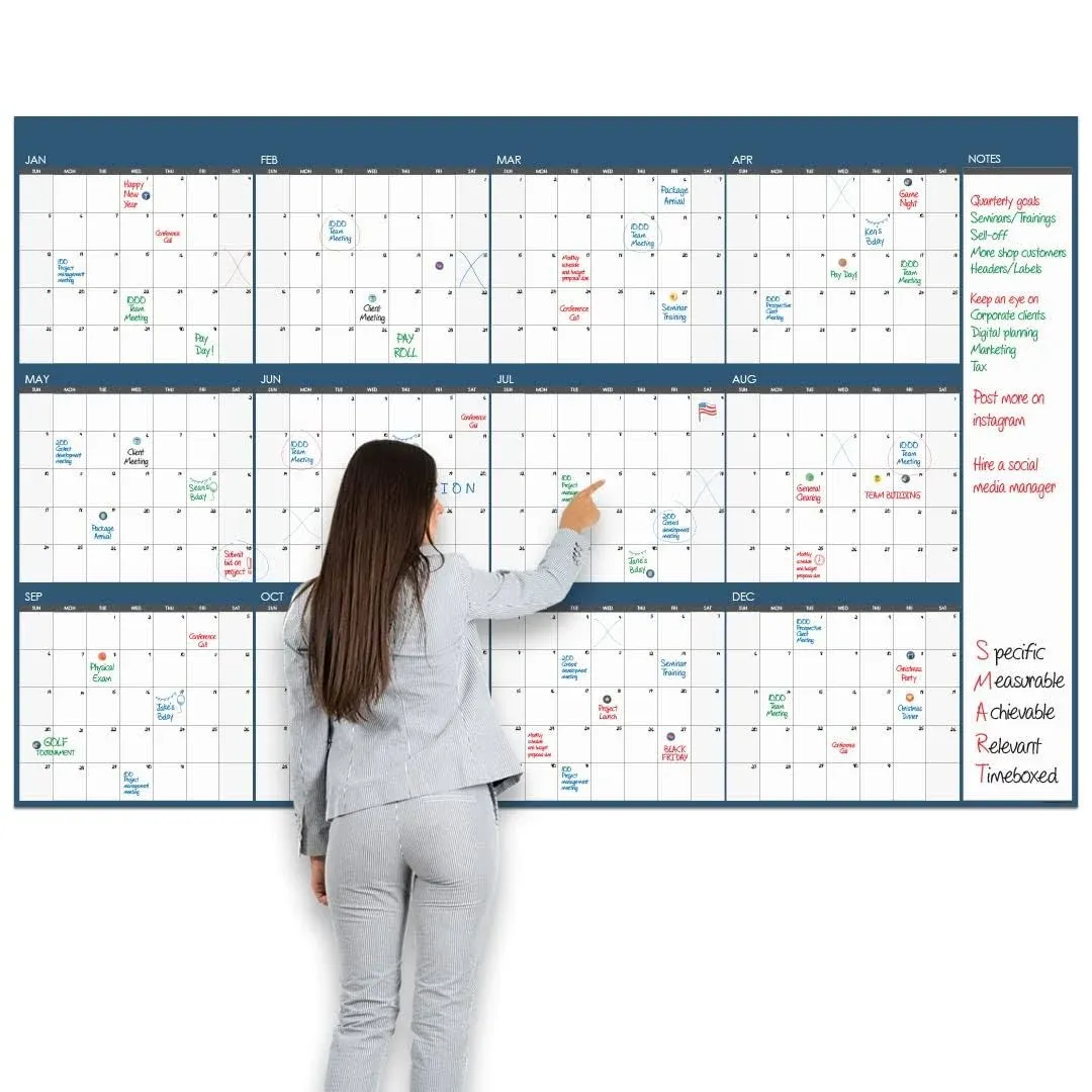 Large Dry Erase Wall Calendar - 48&#034; x 74&#034; - Undated Blank 2023 Reusable Yearl...