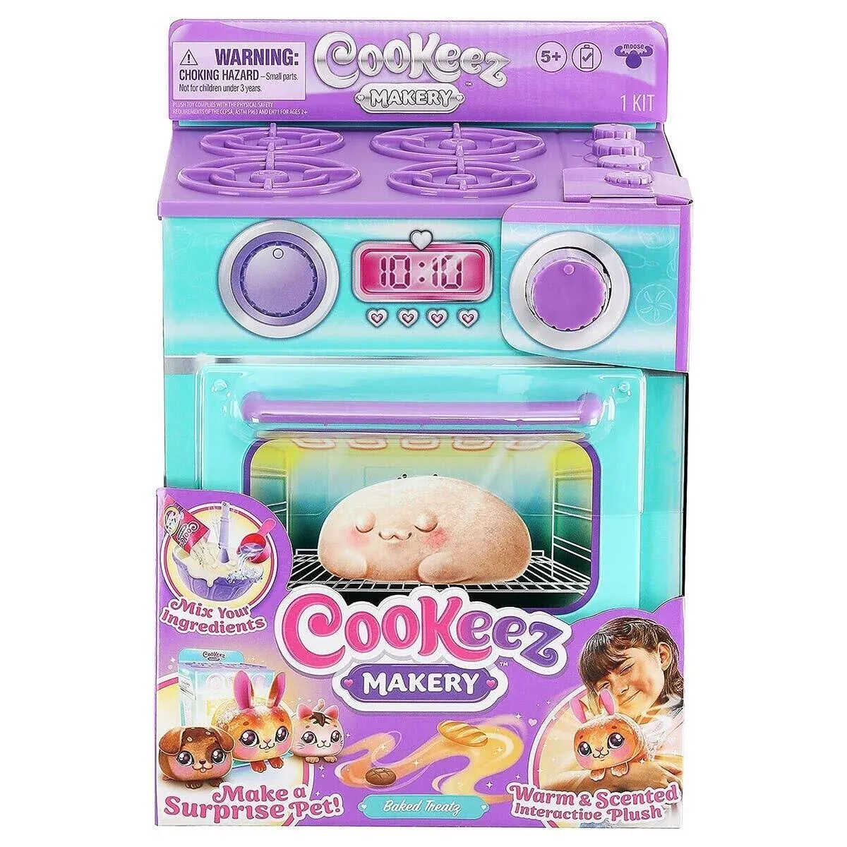 Cookeez Makery Oven, Mix & Make a plush best friend! Place your Dough In The Oven And Be Amazed When A Warm, Scented, Interactive, Plush Friend Comes Out! Which Surprise Bake Will You Make?