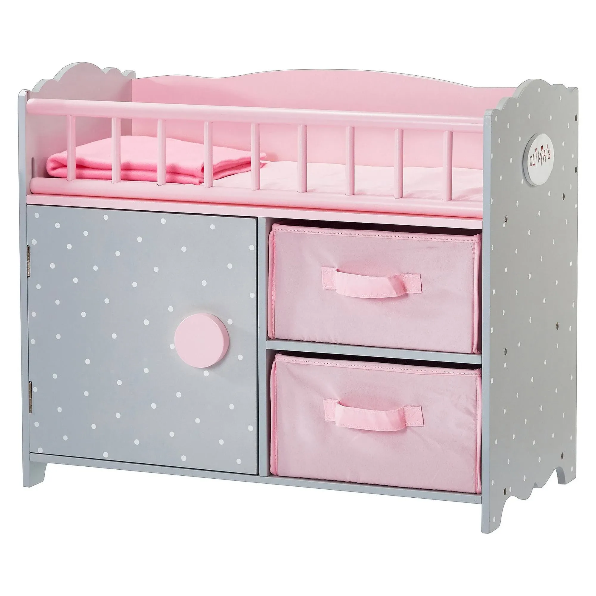 Olivia&#039;s Little World - Polka Dots Princess Baby Doll Crib with Cabinet and