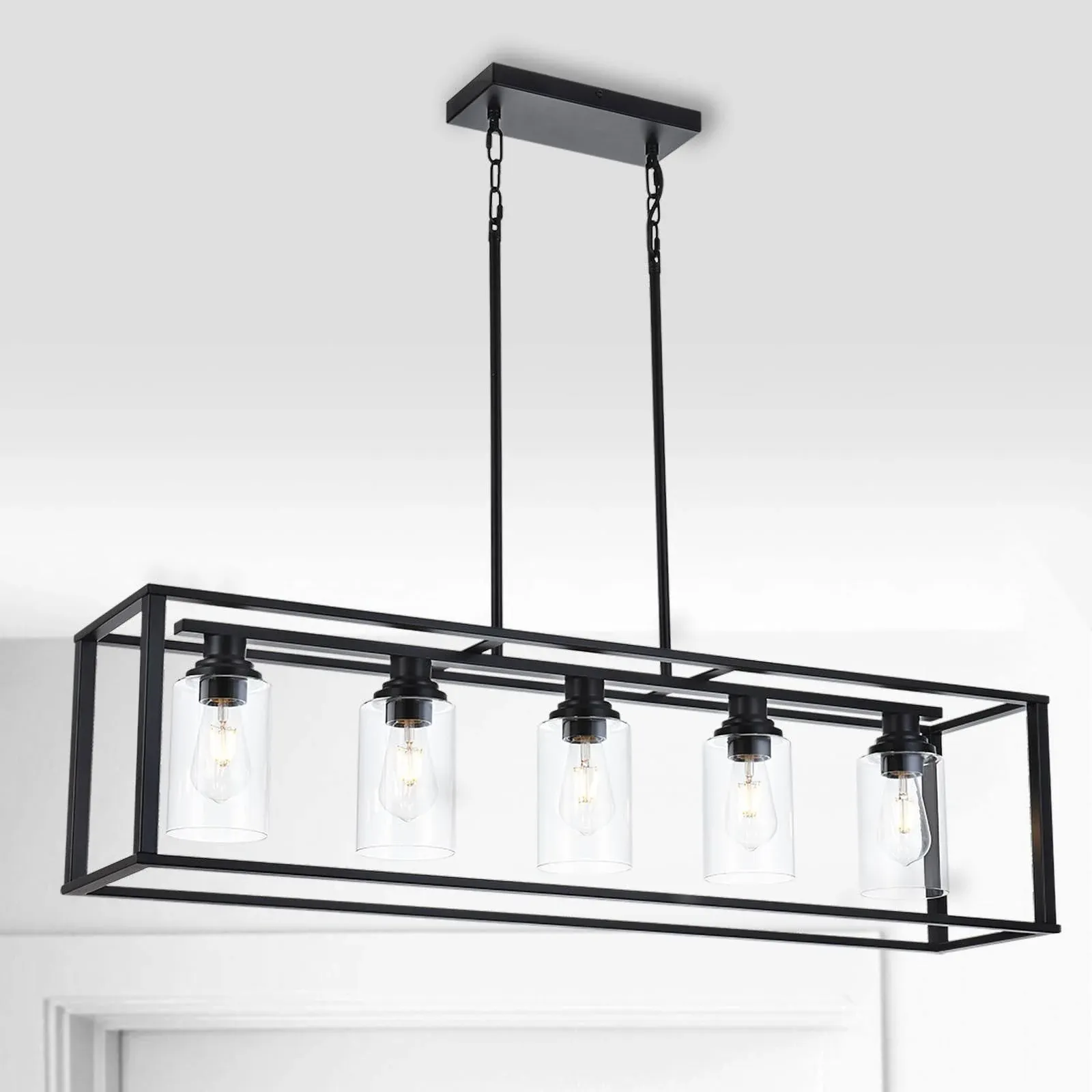 HOGBU Kitchen Island Lighting 40.9&#034; Rectangular Light Fixtures 5-Light Black ...