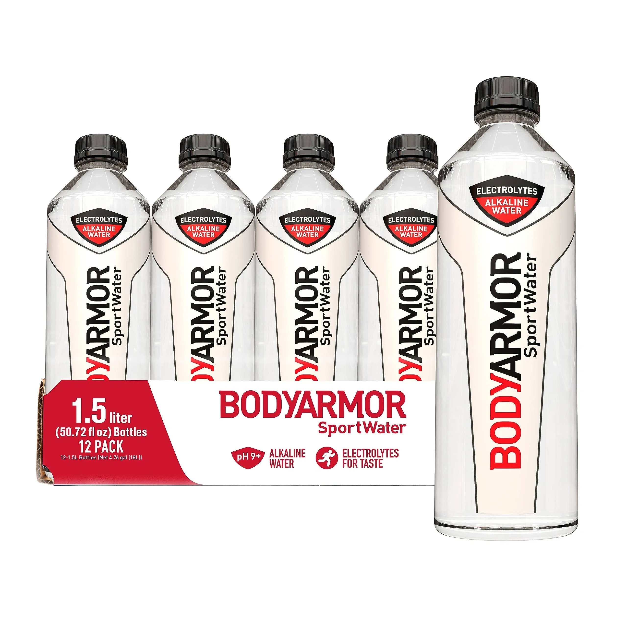 BODYARMOR SportWater Alkaline Water, Superior Hydration, High Alkaline Water PH 9+, Electrolytes, Perfect for Your Active Lifestyle, 1.5 Liter (Pack