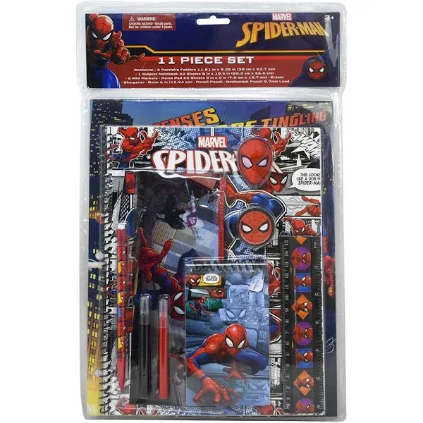 Innovative Designs, LLC Spiderman School Supplies Set - Back to School Bundle Pack with Notebook, Folders, Pad, Pouch, Marker, Pencil, Eraser, Ruler and Sharpener, 11 Piece School Stationary Set