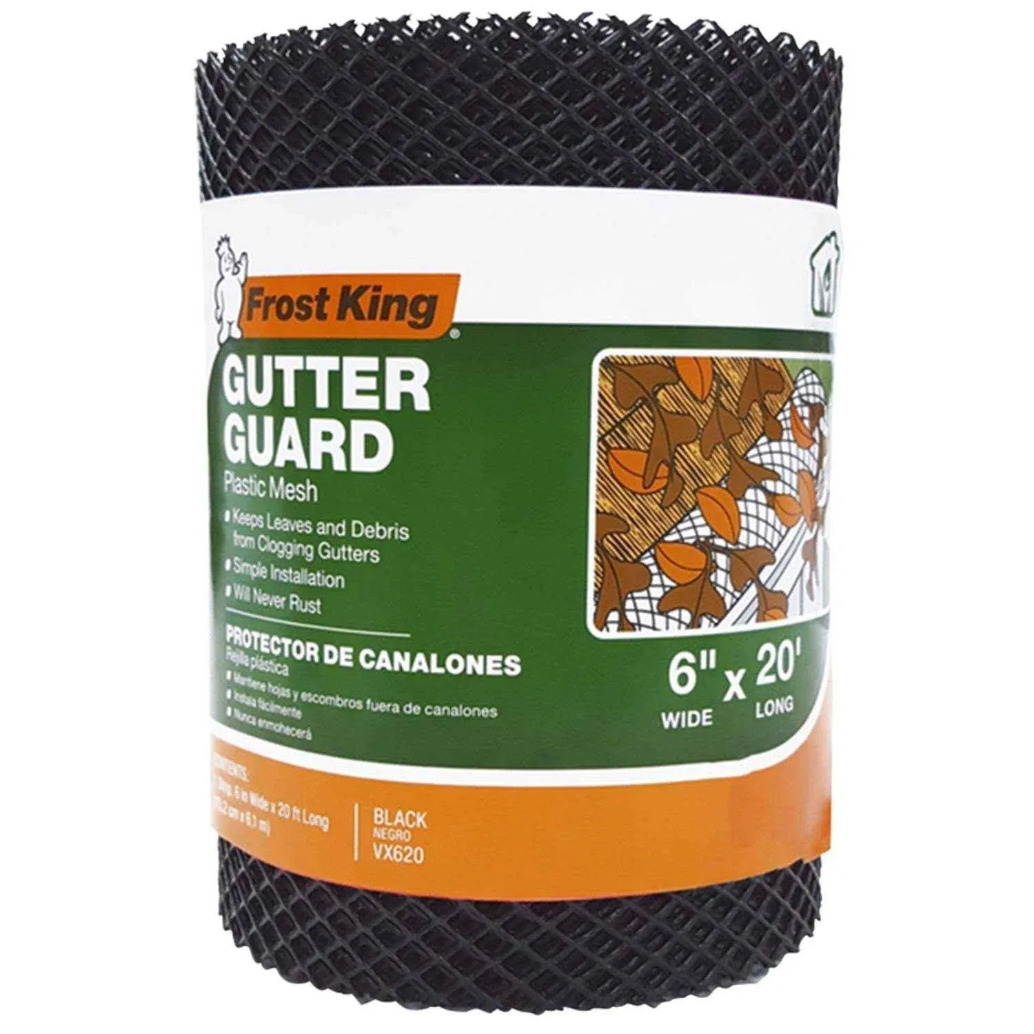 FROST KING Plastic Mesh Gutter Guard NEW roll in package 6&#034; x 20&#039; ft VX620 Black