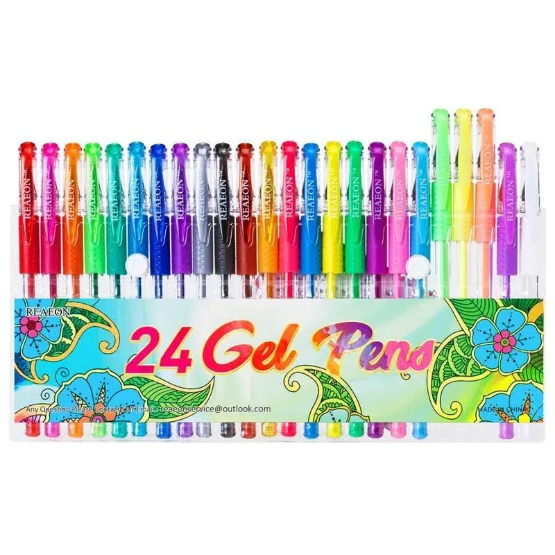 24 Colors Gel Pens, Coloring Gel Pen Art Markers for Journal Adult Coloring Books Drawing Note Taking, 40% More Ink for Kids