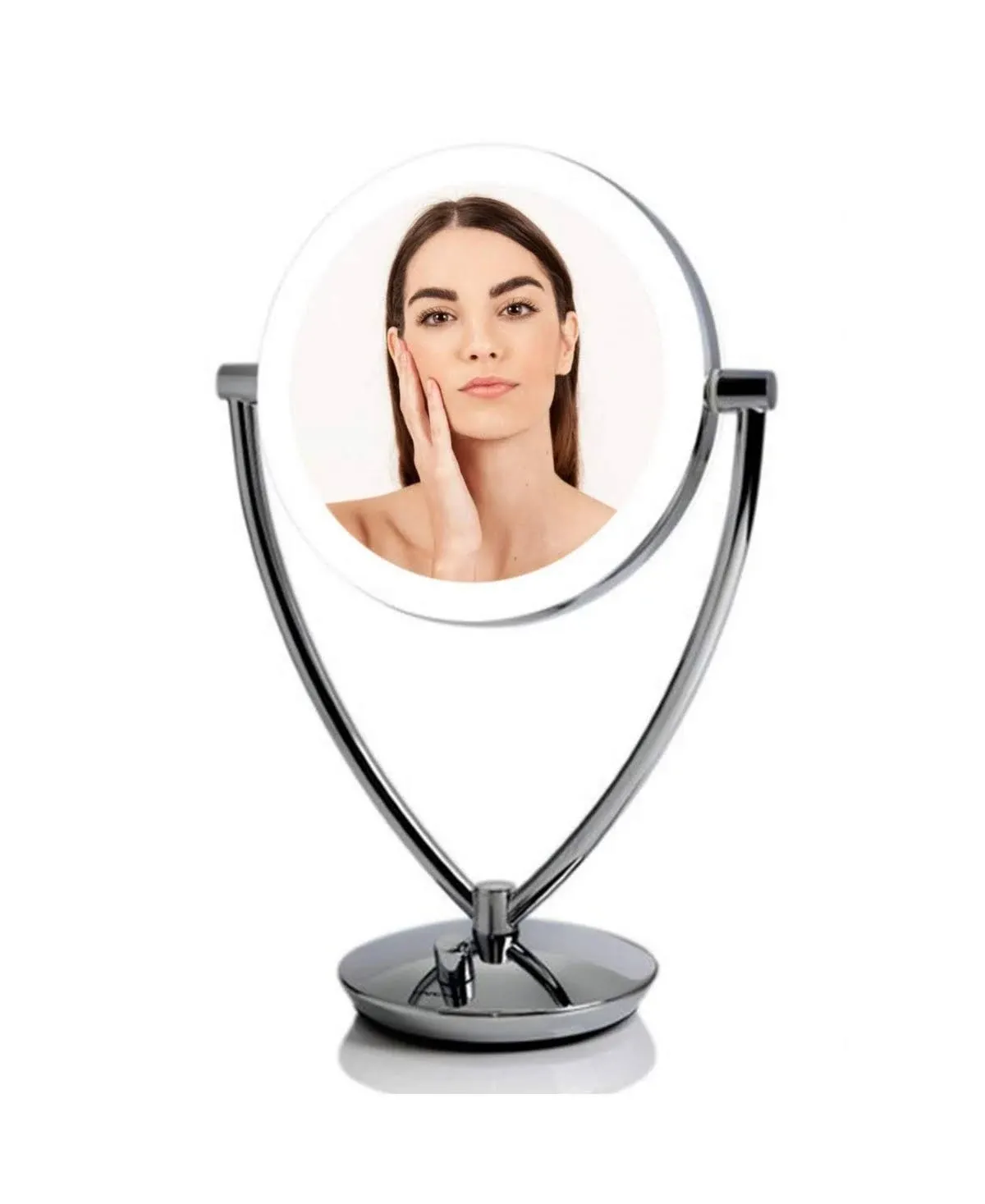 OVENTE Tabletop Makeup Mirror 3.5&#034;x14&#034; Round Metal Frame Polished Chrome Indoor