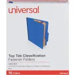 Universal - Six-Section Pressboard Classification Folders, 2 Dividers, Letter size, Blue, 10/Box