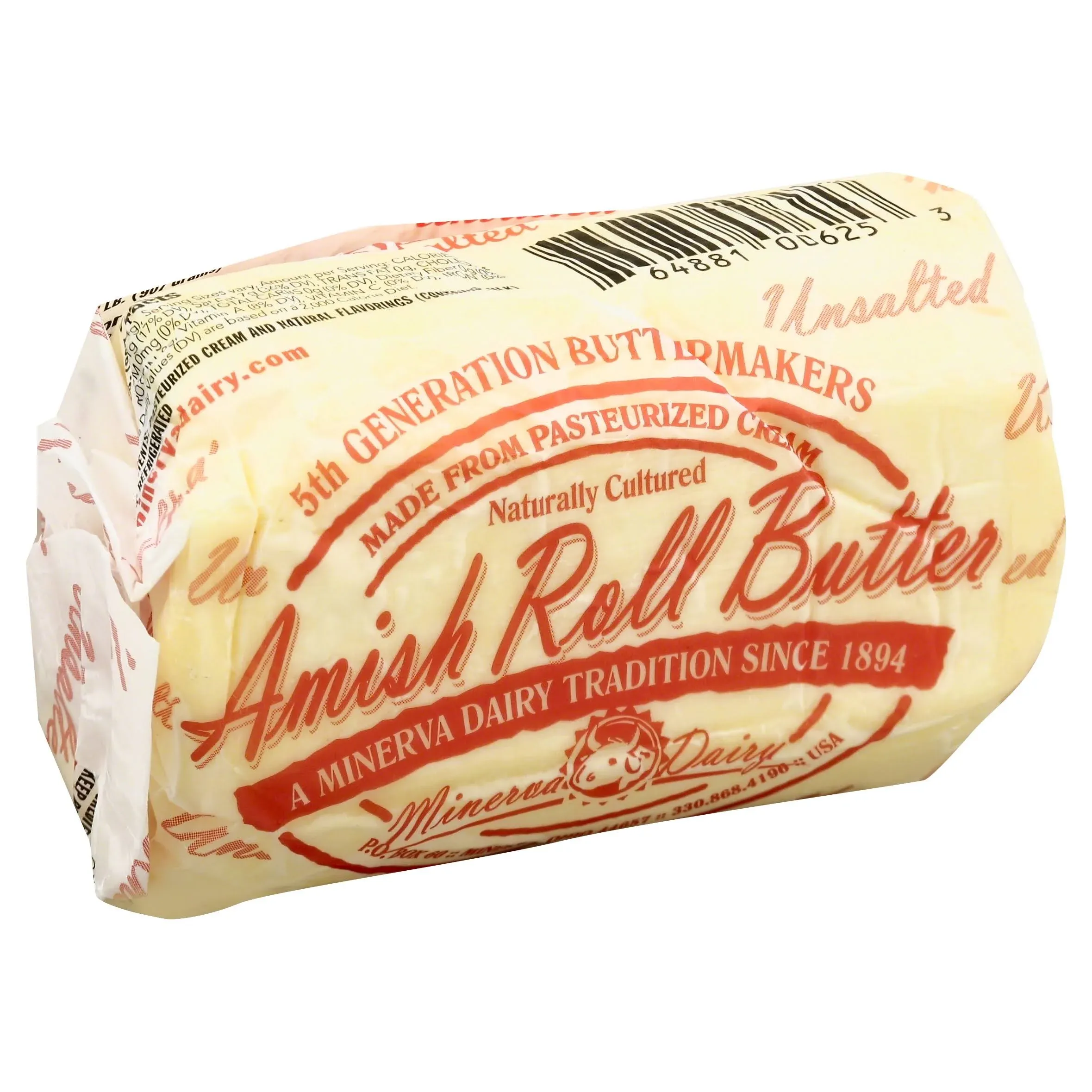 Minerva Dairy Butter, Roll, Amish, Unsalted - 1 roll, 2 lb