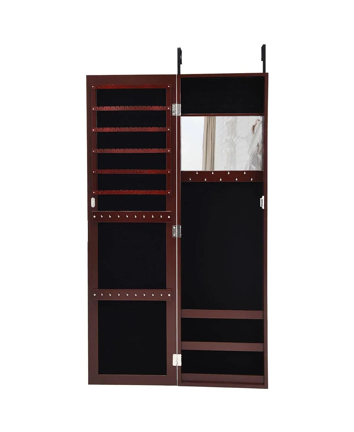 Costway Wall Door Mounted Mirrored Jewelry Cabinet Storage Organizer - Brown