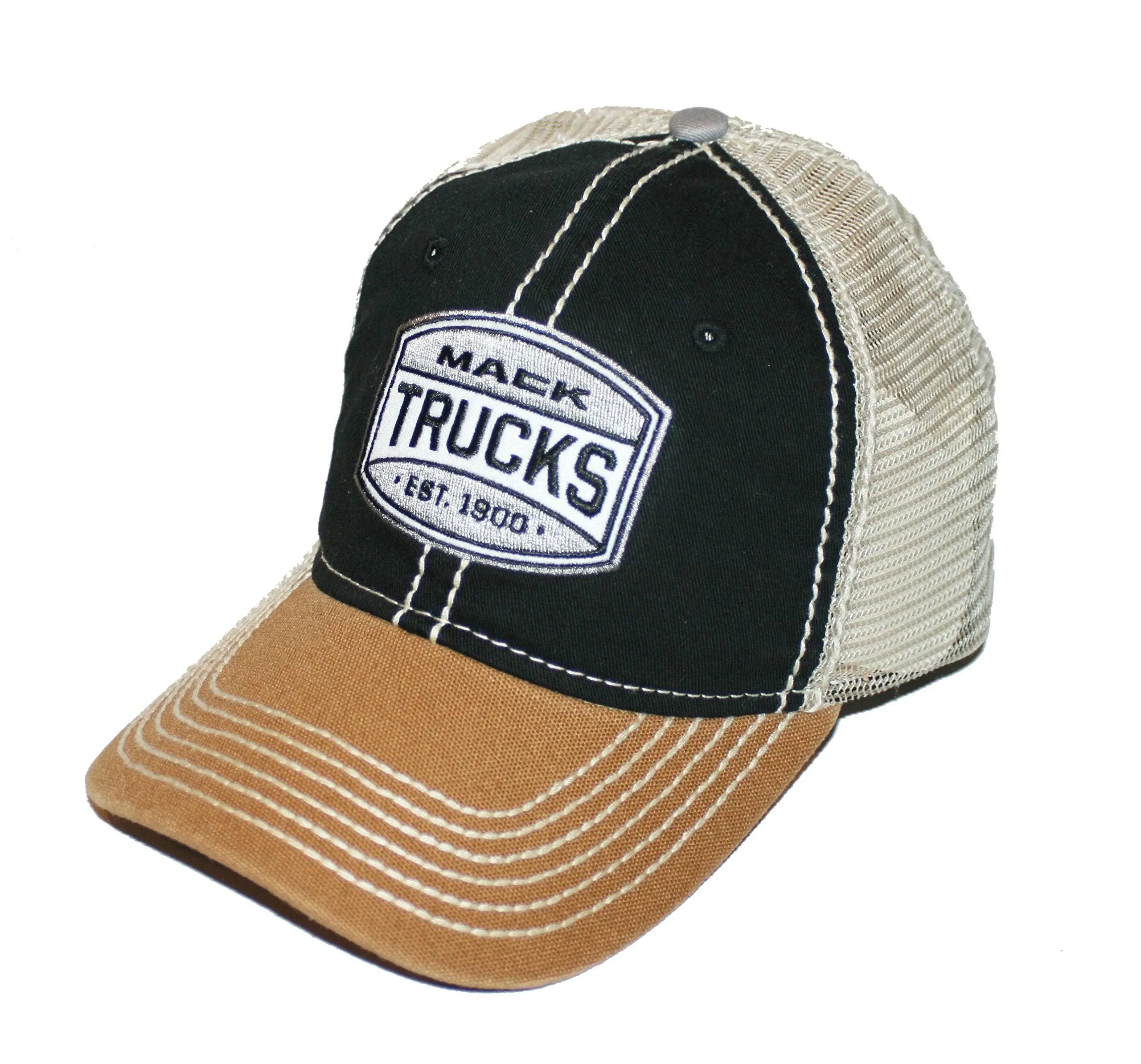 Mack Trucks Est. 1900 Black & Khaki Two Tone Snapback Trucker Mesh Cap