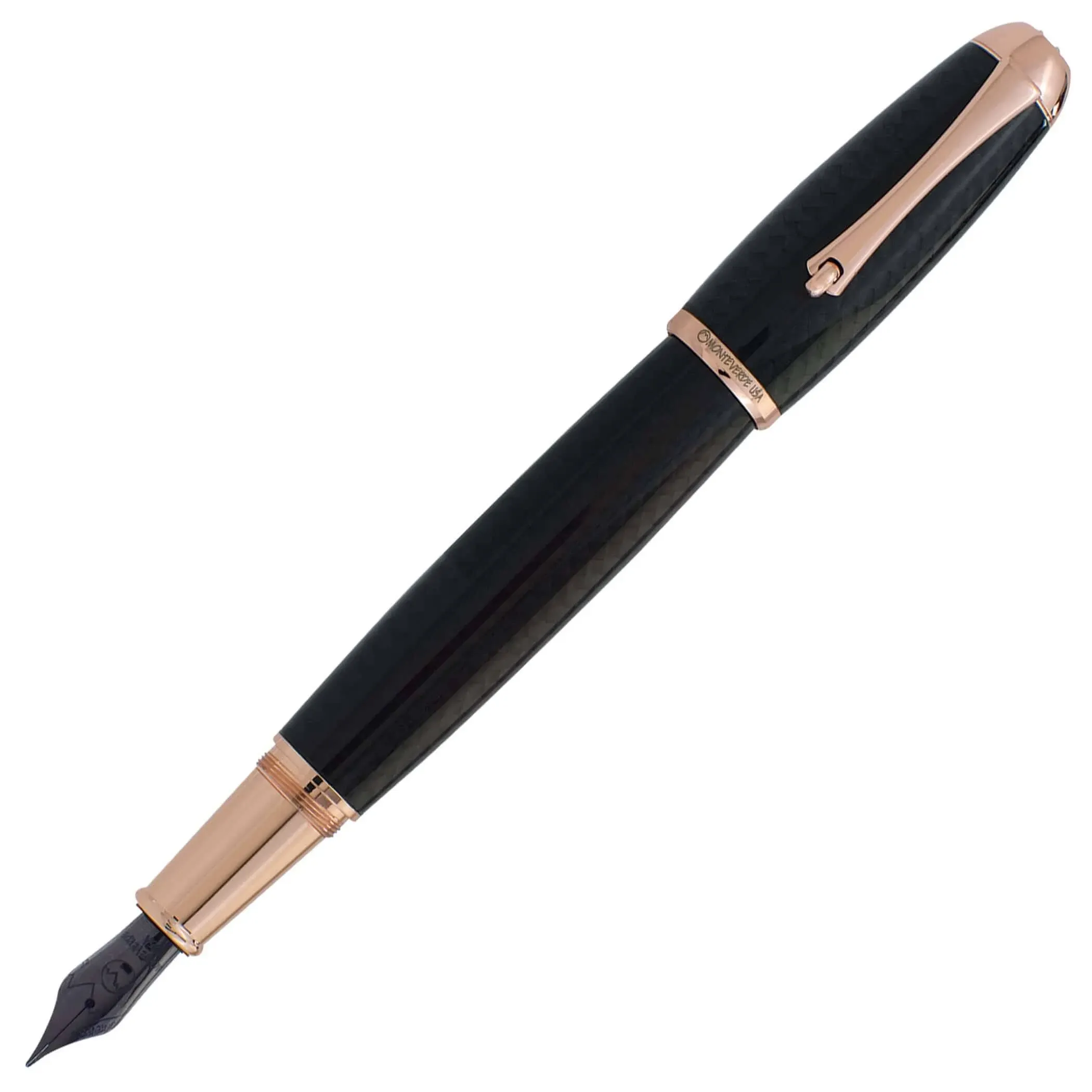 Monteverde Super Mega Fountain Pen - Carbon Fiber - Rosegold Broad