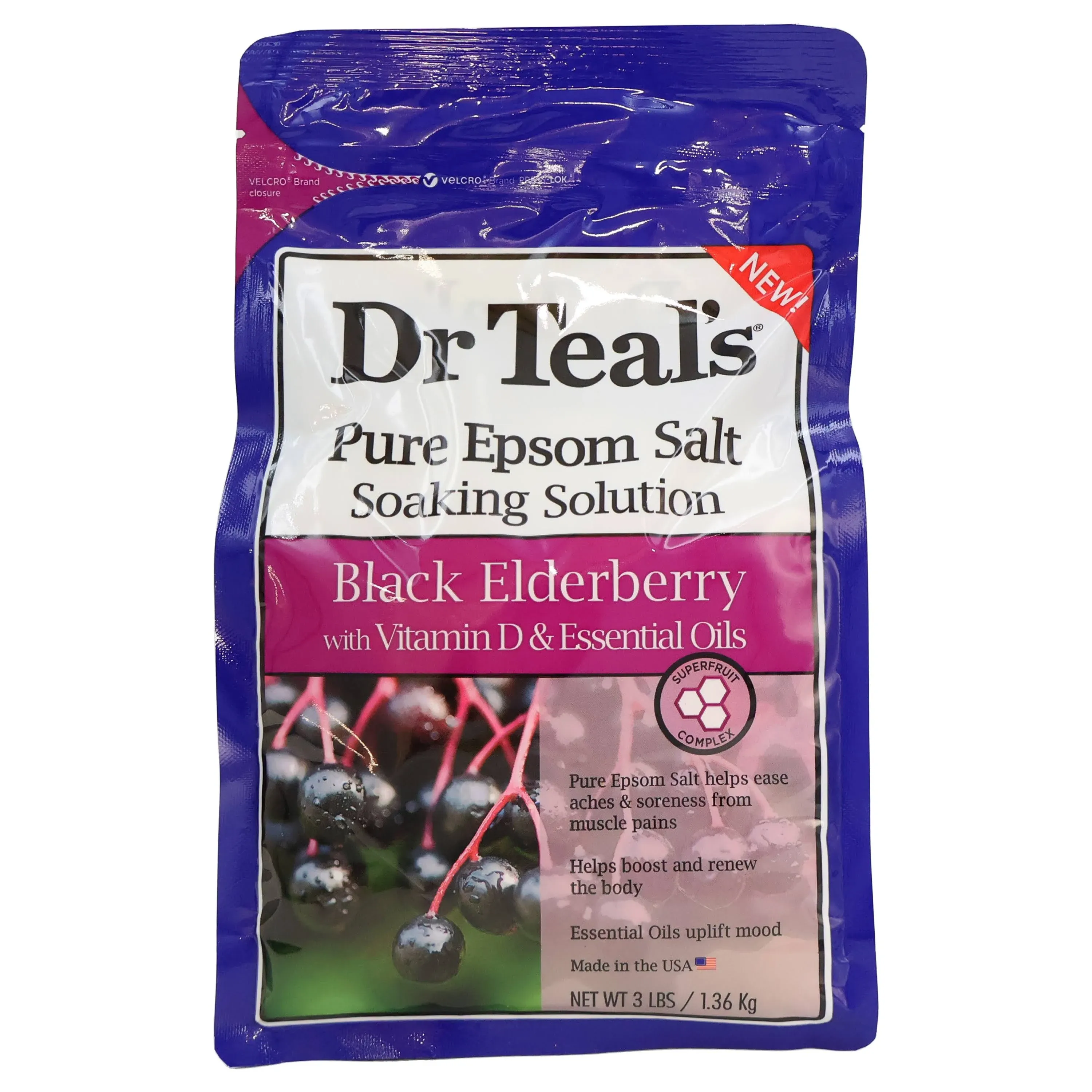 Dr Teal's Pure Epsom Salt, Soaking Solution, Black Elderberry - 3 lbs (1.36 kg)