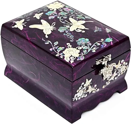 MADDesign Mother of Pearl Lacquered Jewelry Music Box Two Level Purple