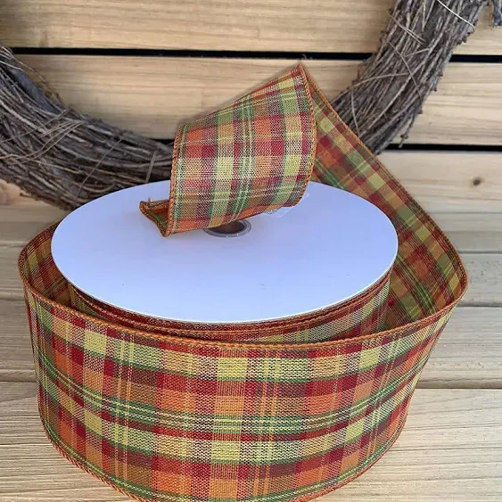 Holiday Cider Plaid Wired Ribbon - 2 1/2 inch x 50 Yards, Orange, Green, Red ...