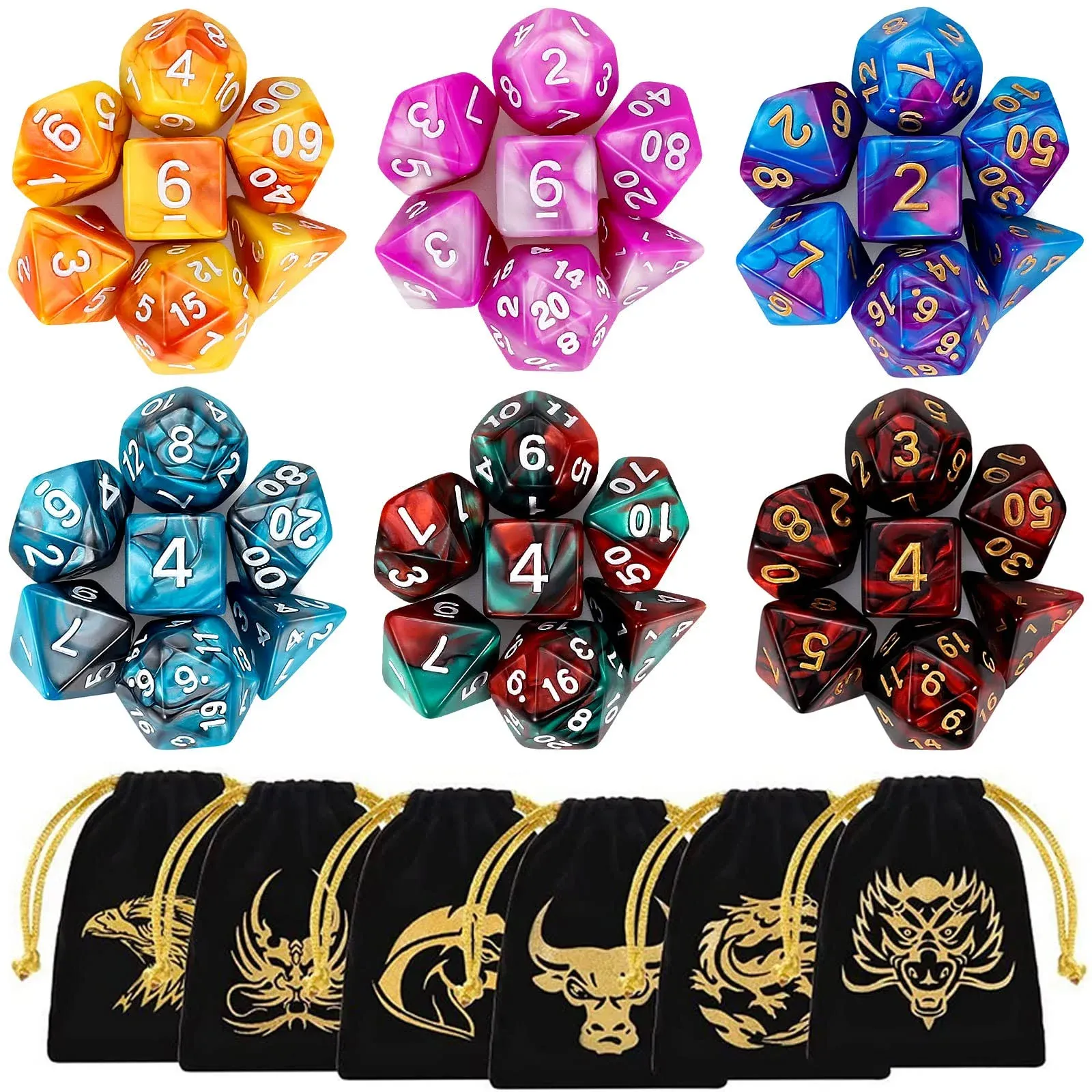 Lot Of 42 DnD Dungeons And Dragons Dice 6 Sets With Pouch DD Toys Games Kids US